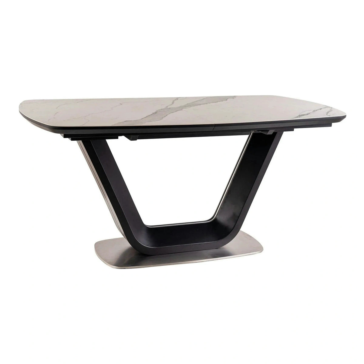 Masa dining 160 cm ARMANI, extensibila, alb cu efect de marmura/negru