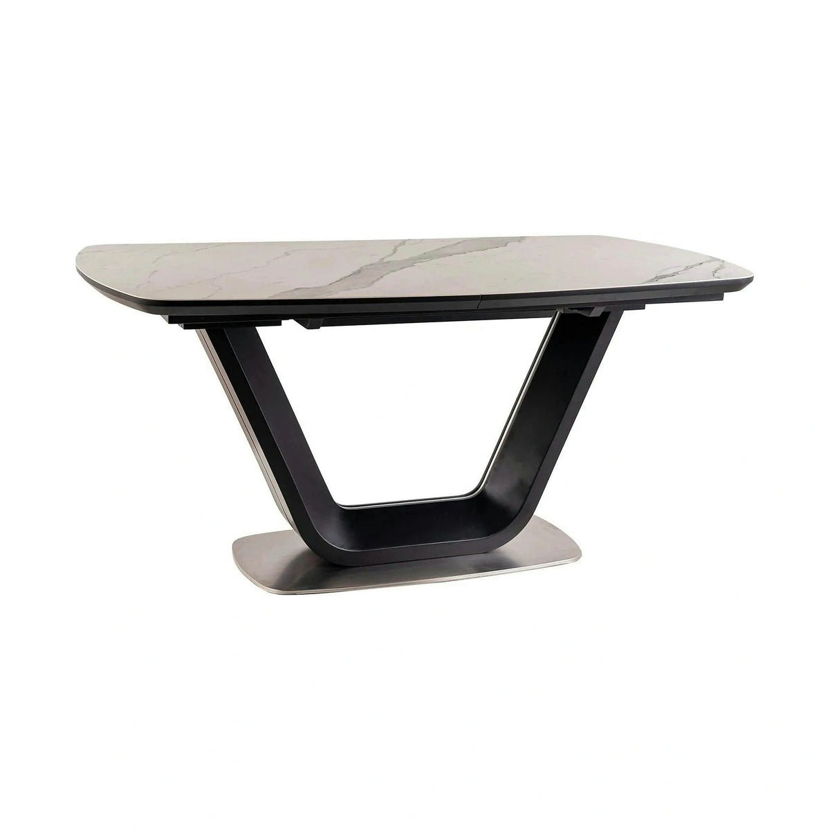 Masa dining 160 cm ARMANI, extensibila, alb cu efect de marmura/negru