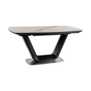 Masa dining 160 cm ARMANI, extensibila, alb cu efect de marmura/negru