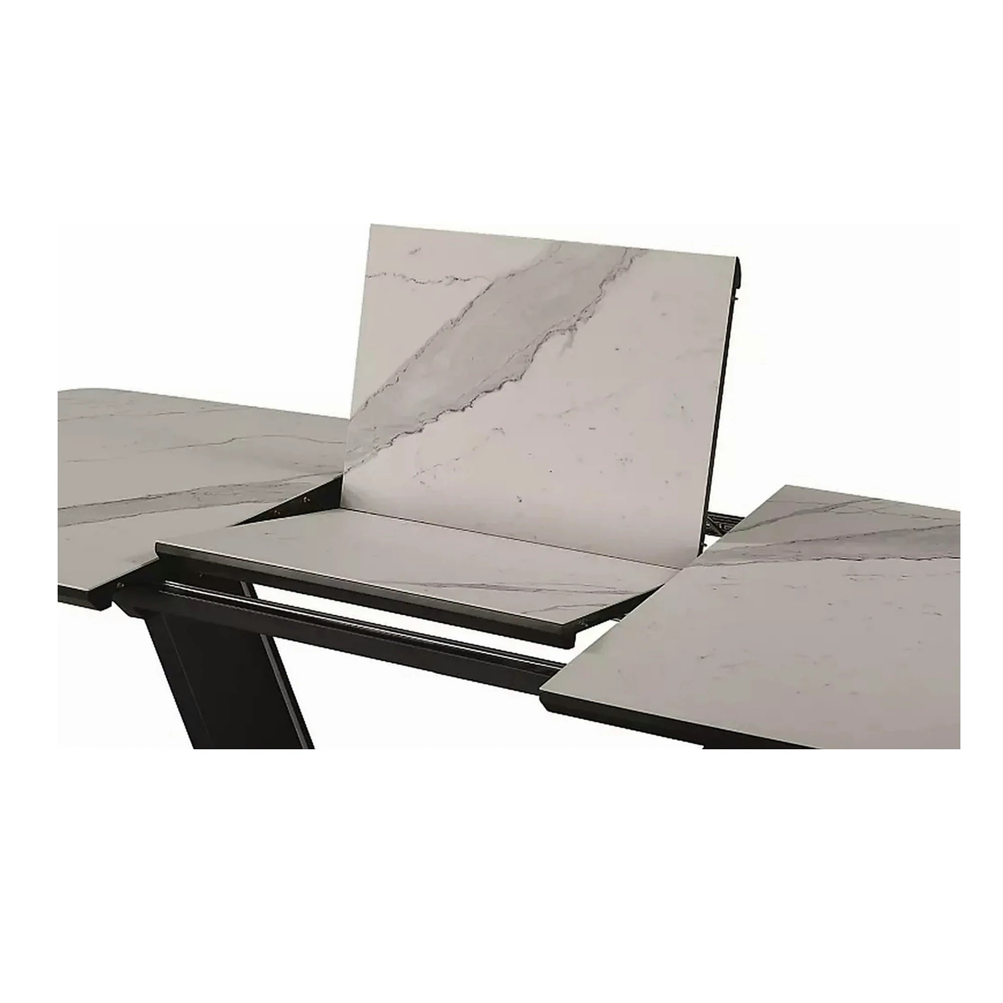 Masa dining 160 cm ARMANI, extensibila, alb cu efect de marmura/negru