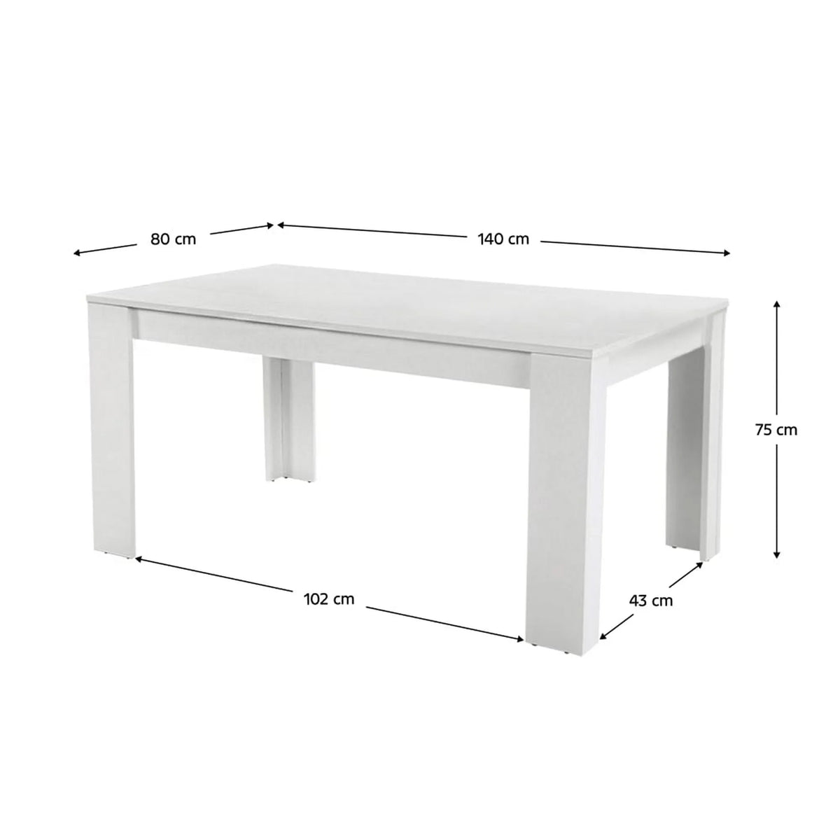 Masa dining TOMY NEW, alb, PAL melaminat, 140x80x75 cm