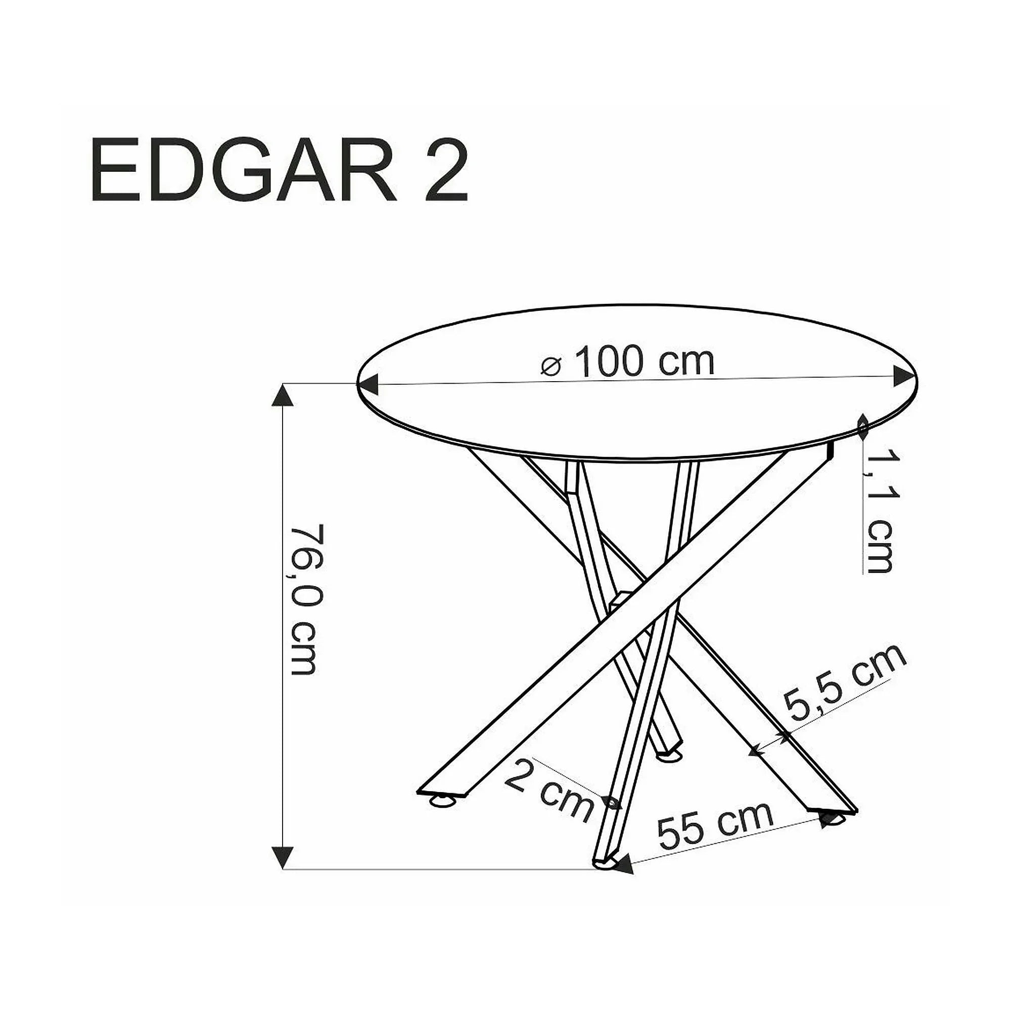Masa EDGAR 2, alb/negru, ceramica/metal, 100x100x76 cm