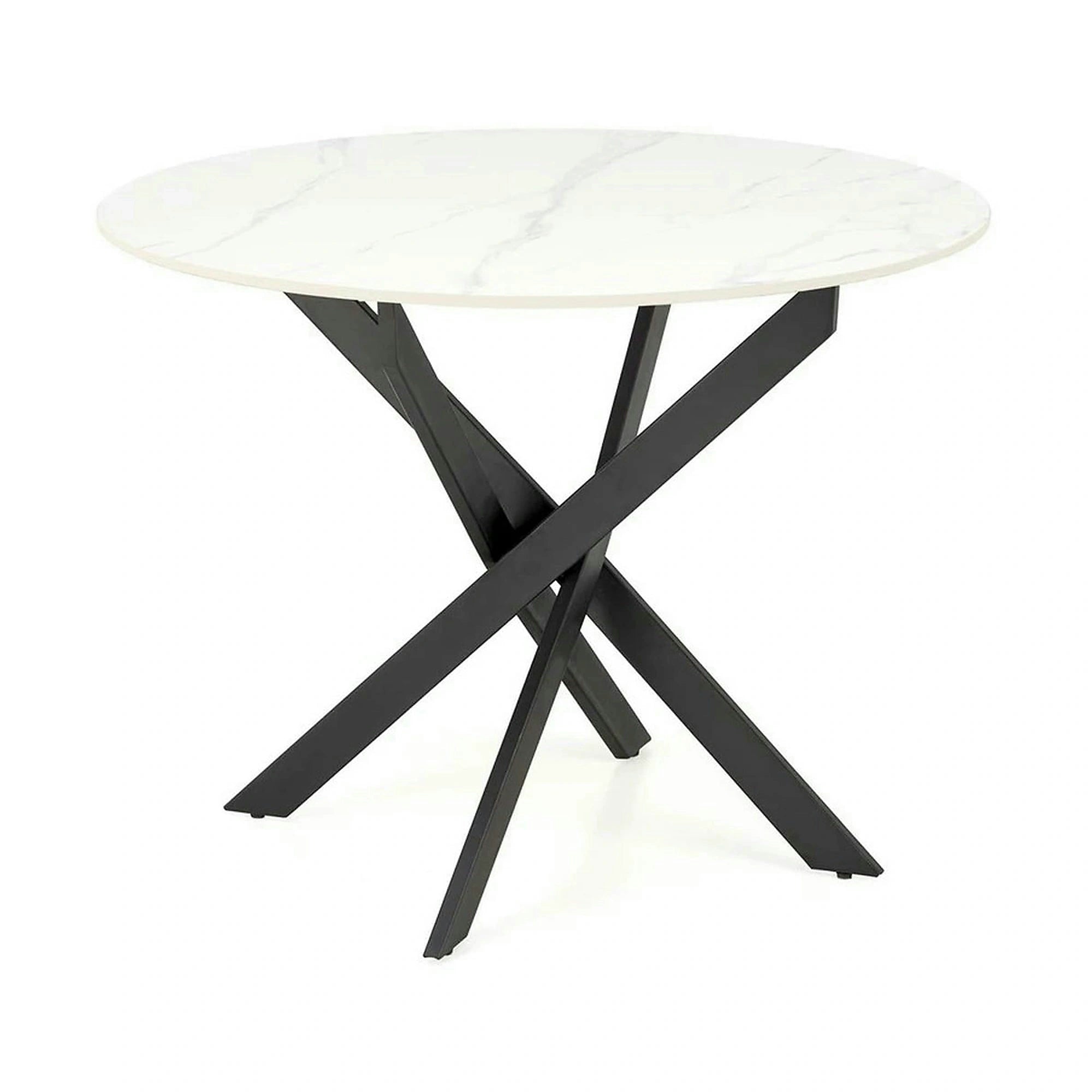 Masa EDGAR 2, alb/negru, ceramica/metal, 100x100x76 cm