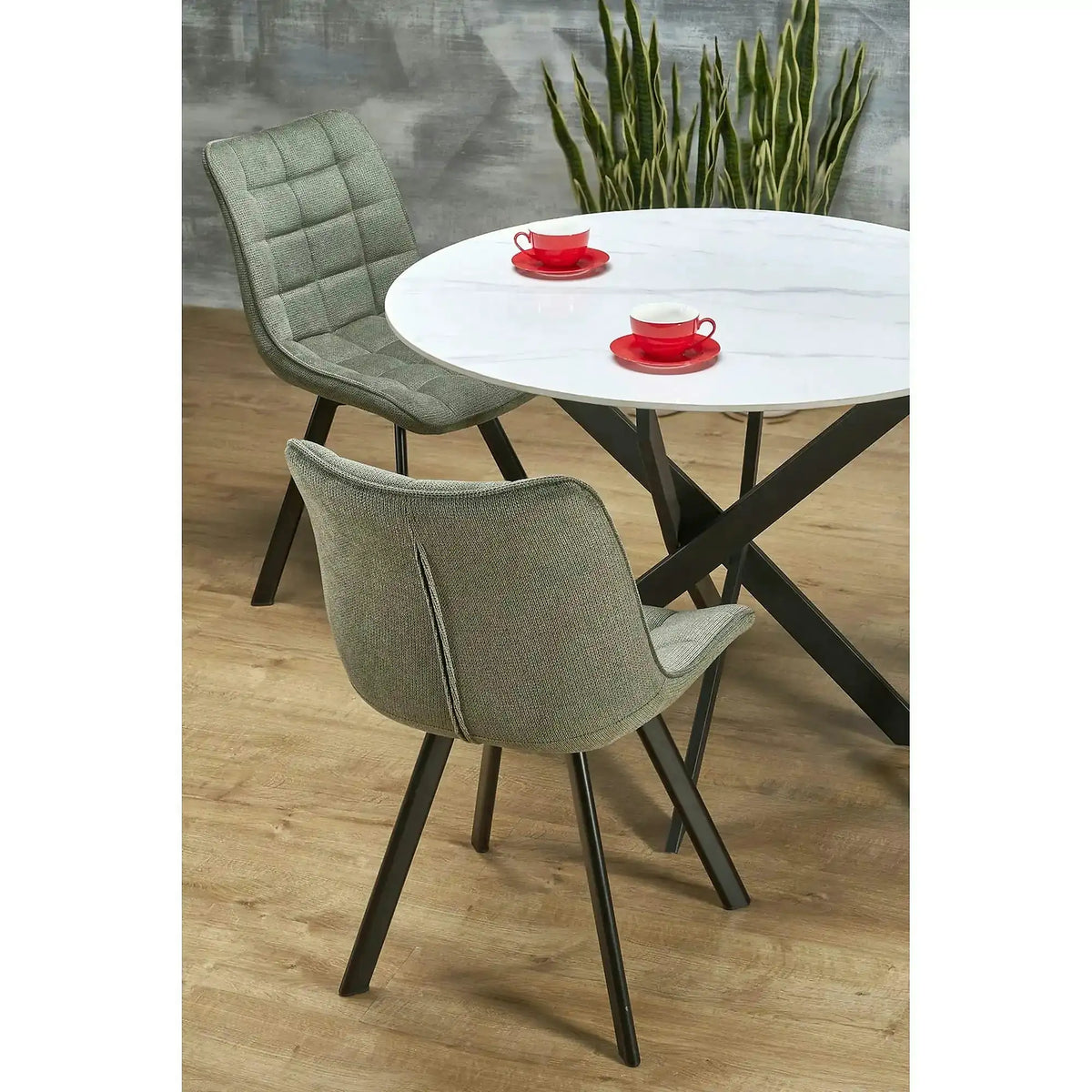 Masa EDGAR 2, alb/negru, ceramica/metal, 100x100x76 cm