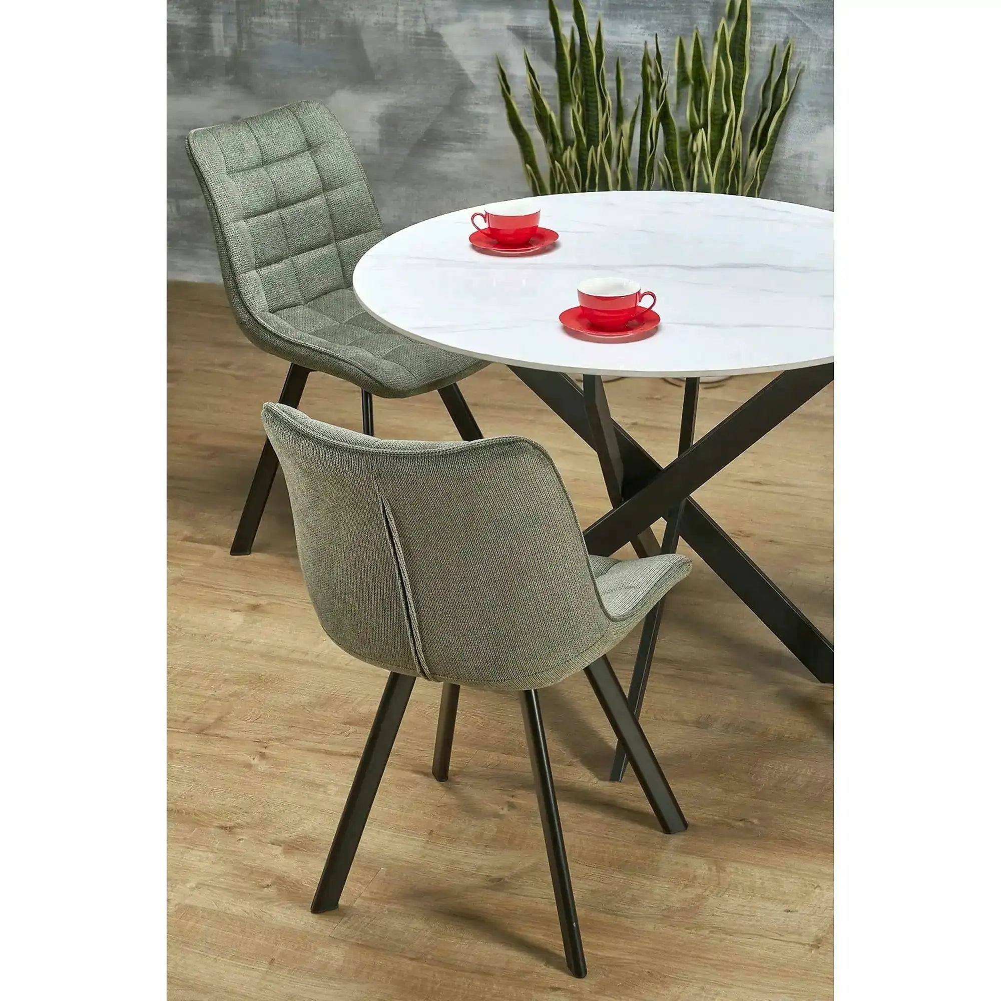 Masa EDGAR 2, alb/negru, ceramica/metal, 100x100x76 cm