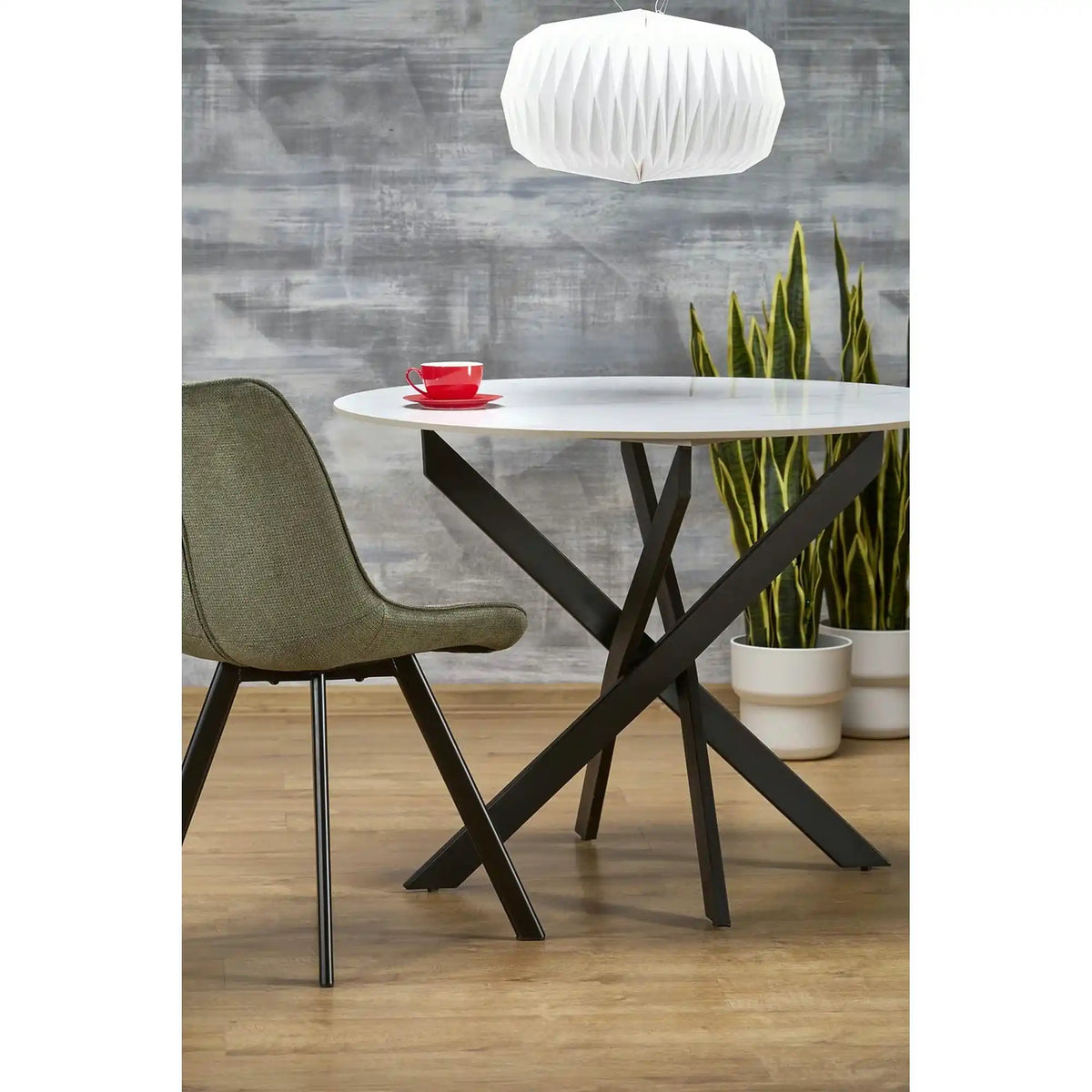 Masa EDGAR 2, alb/negru, ceramica/metal, 100x100x76 cm