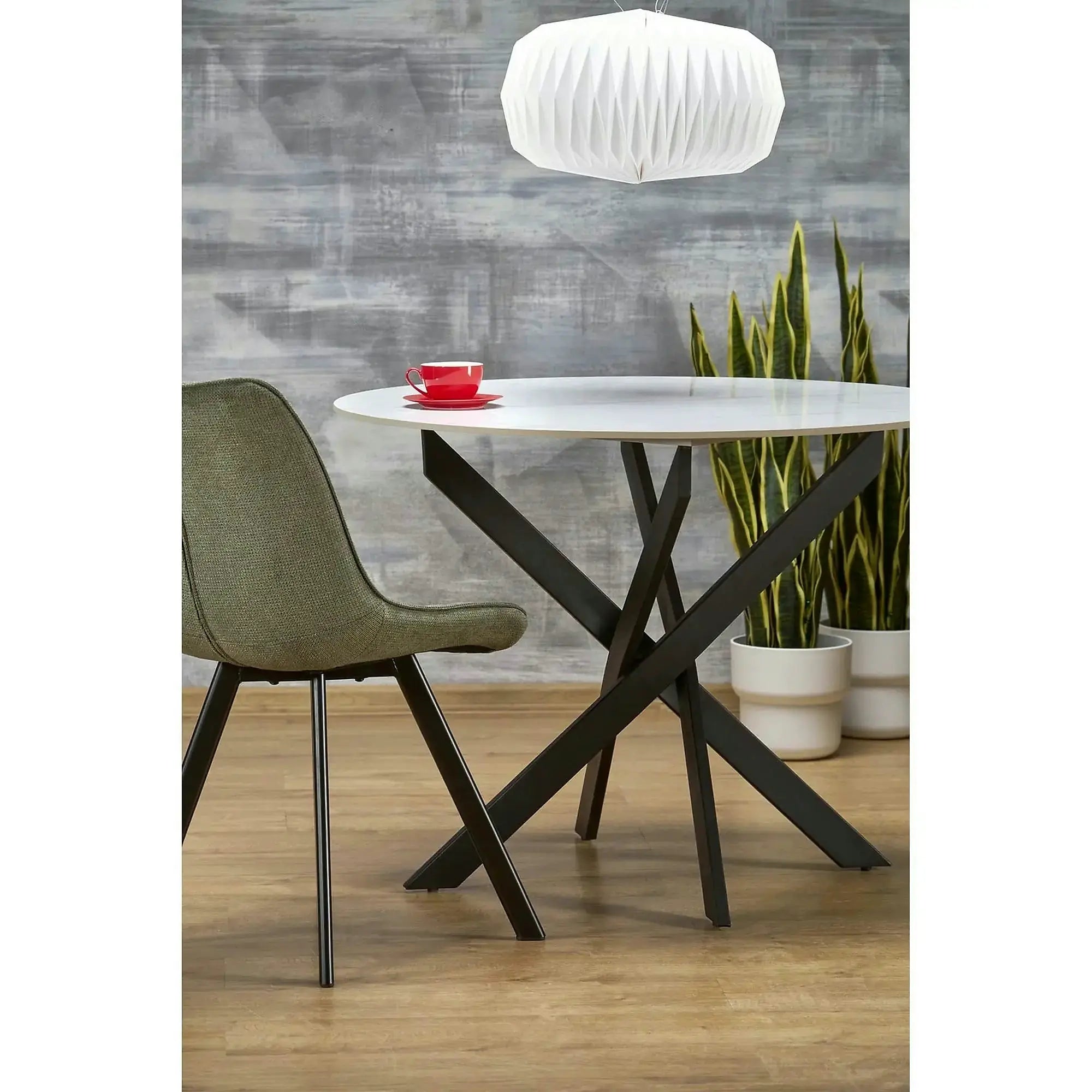 Masa EDGAR 2, alb/negru, ceramica/metal, 100x100x76 cm