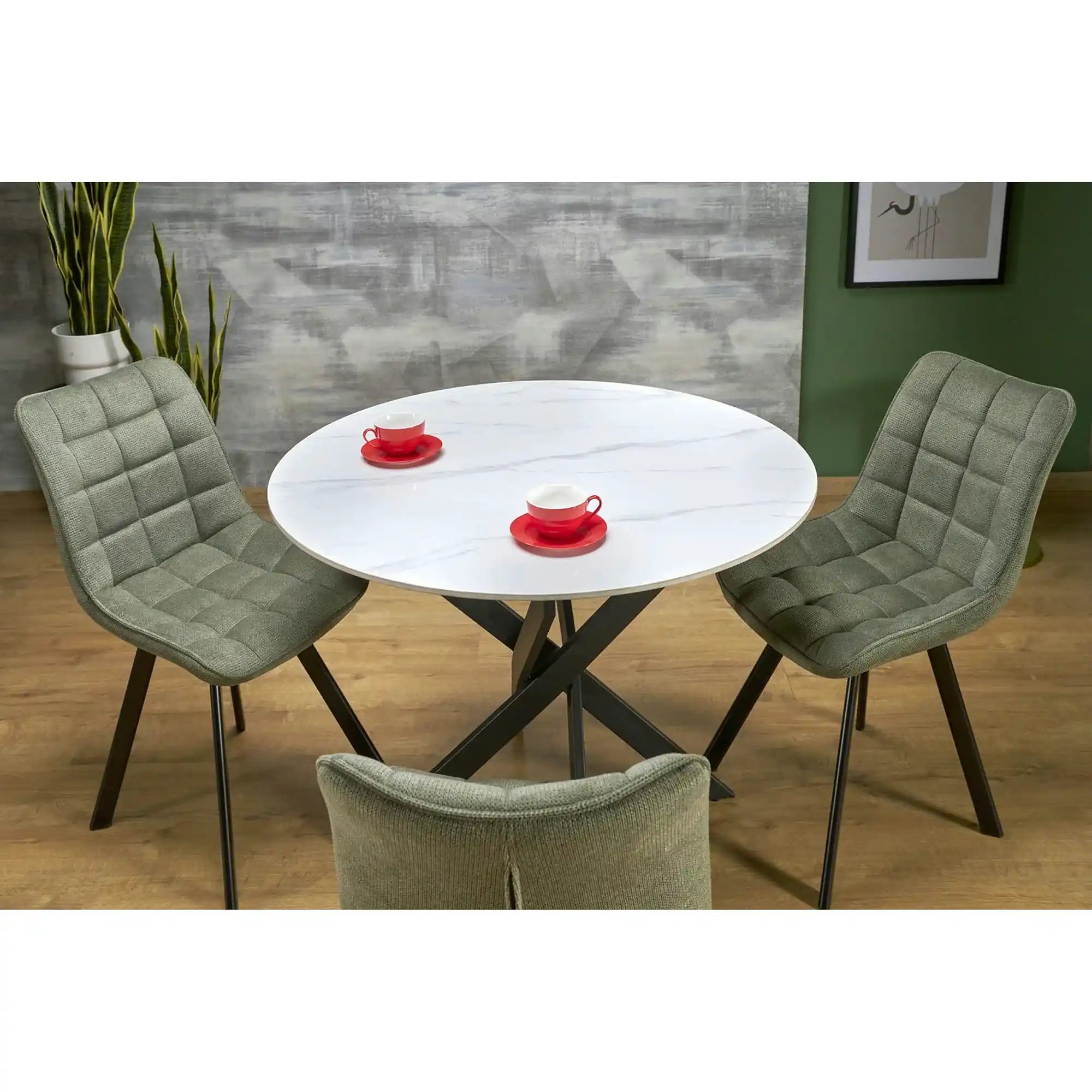 Masa EDGAR 2, alb/negru, ceramica/metal, 100x100x76 cm