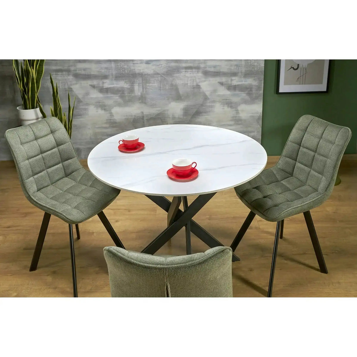 Masa EDGAR 2, alb/negru, ceramica/metal, 100x100x76 cm
