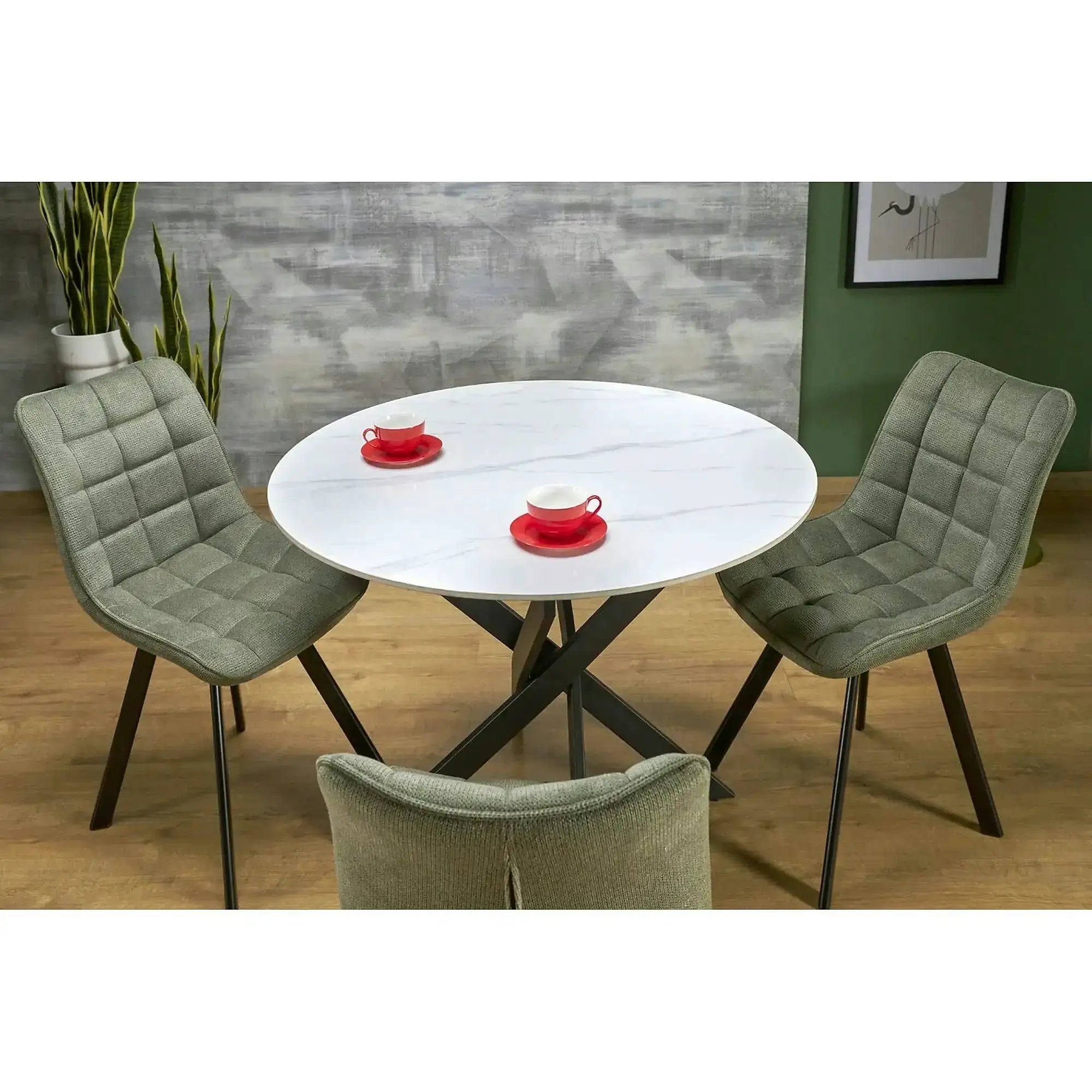 Masa EDGAR 2, alb/negru, ceramica/metal, 100x100x76 cm