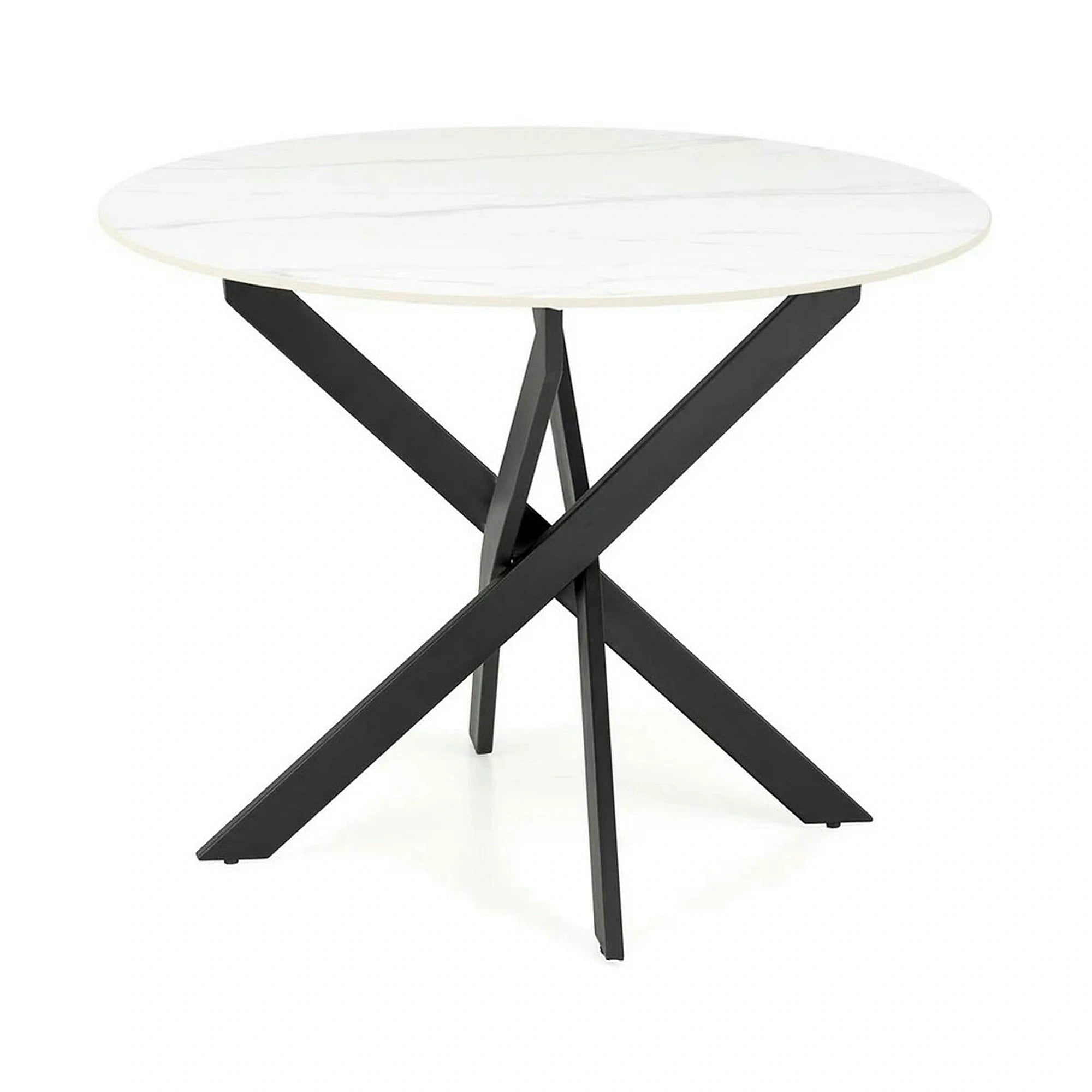 Masa EDGAR 2, alb/negru, ceramica/metal, 100x100x76 cm