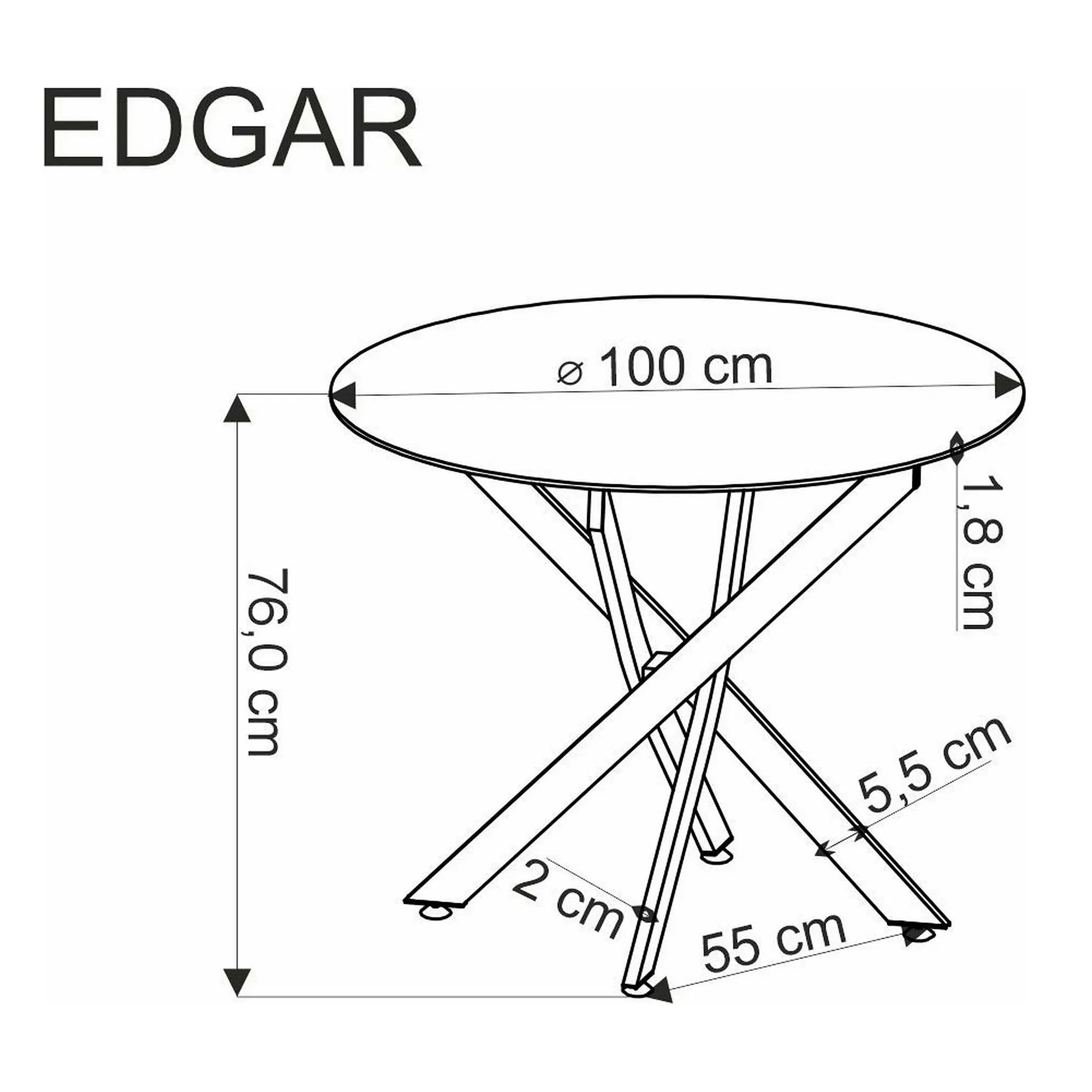 Masa EDGAR, nuc/negru, 100x100x76 cm