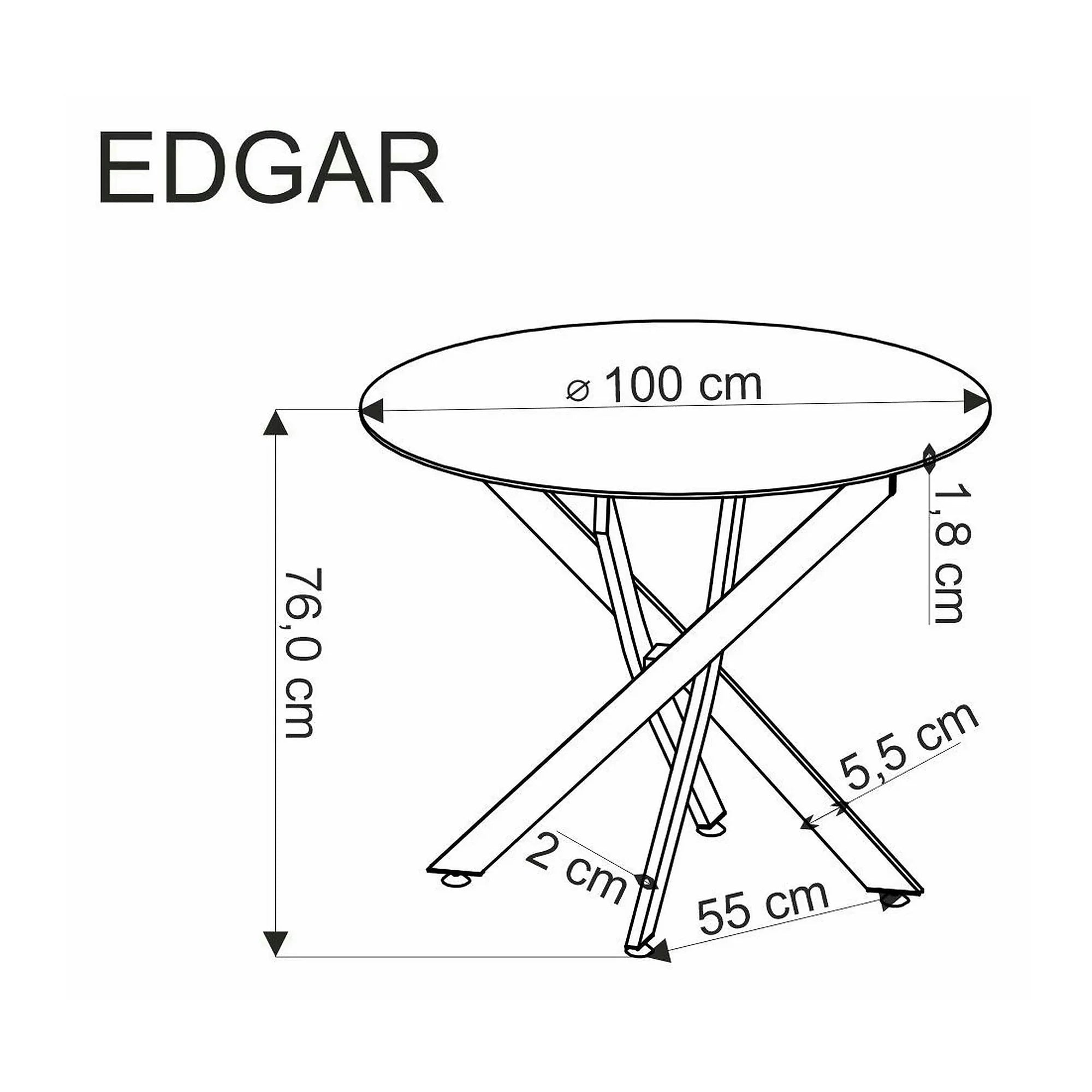 Masa EDGAR, stejar/negru, 100x100x76 cm