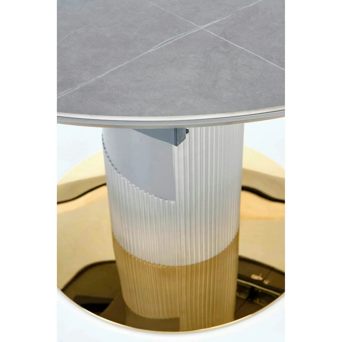 Masa eleganta living MUSCAT, gri cu efect marmura/auriu, 120/160x120x76 cm