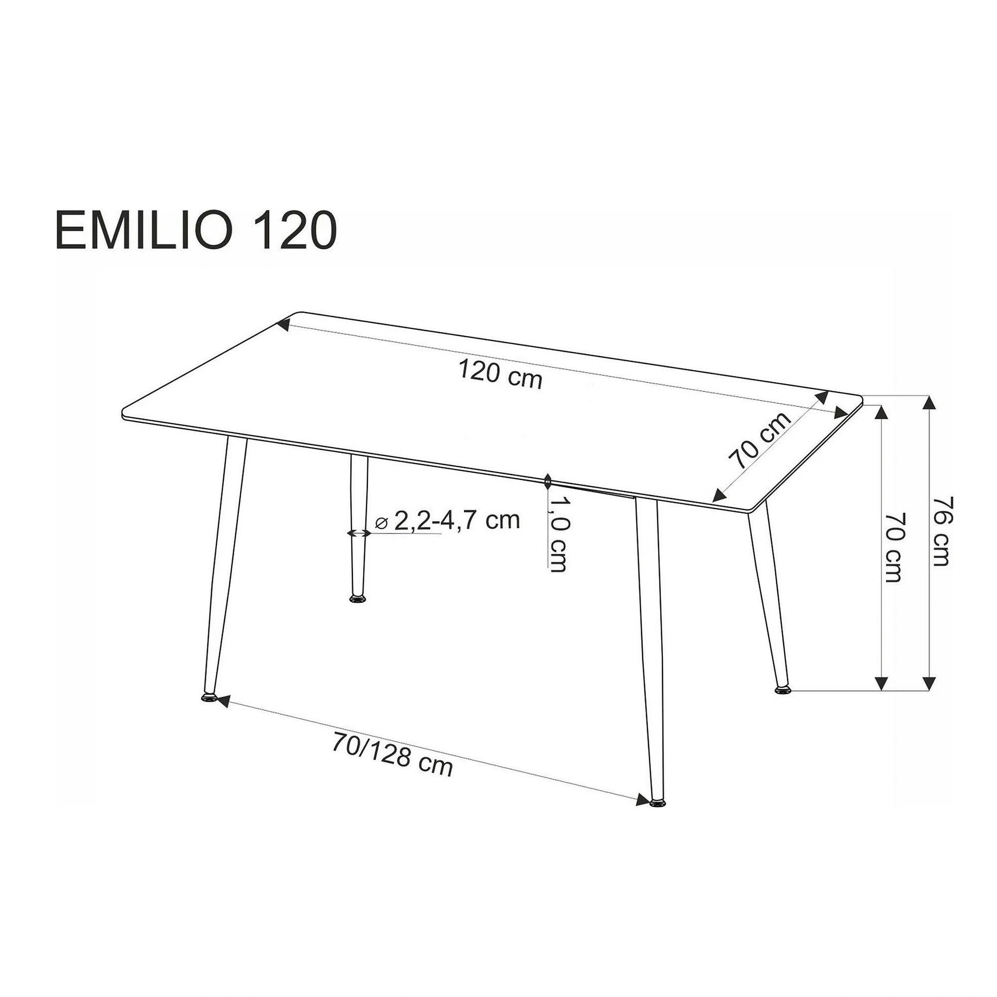 Masa EMILIO 120, alb/negru, ceramica/metal, 120x70x76 cm