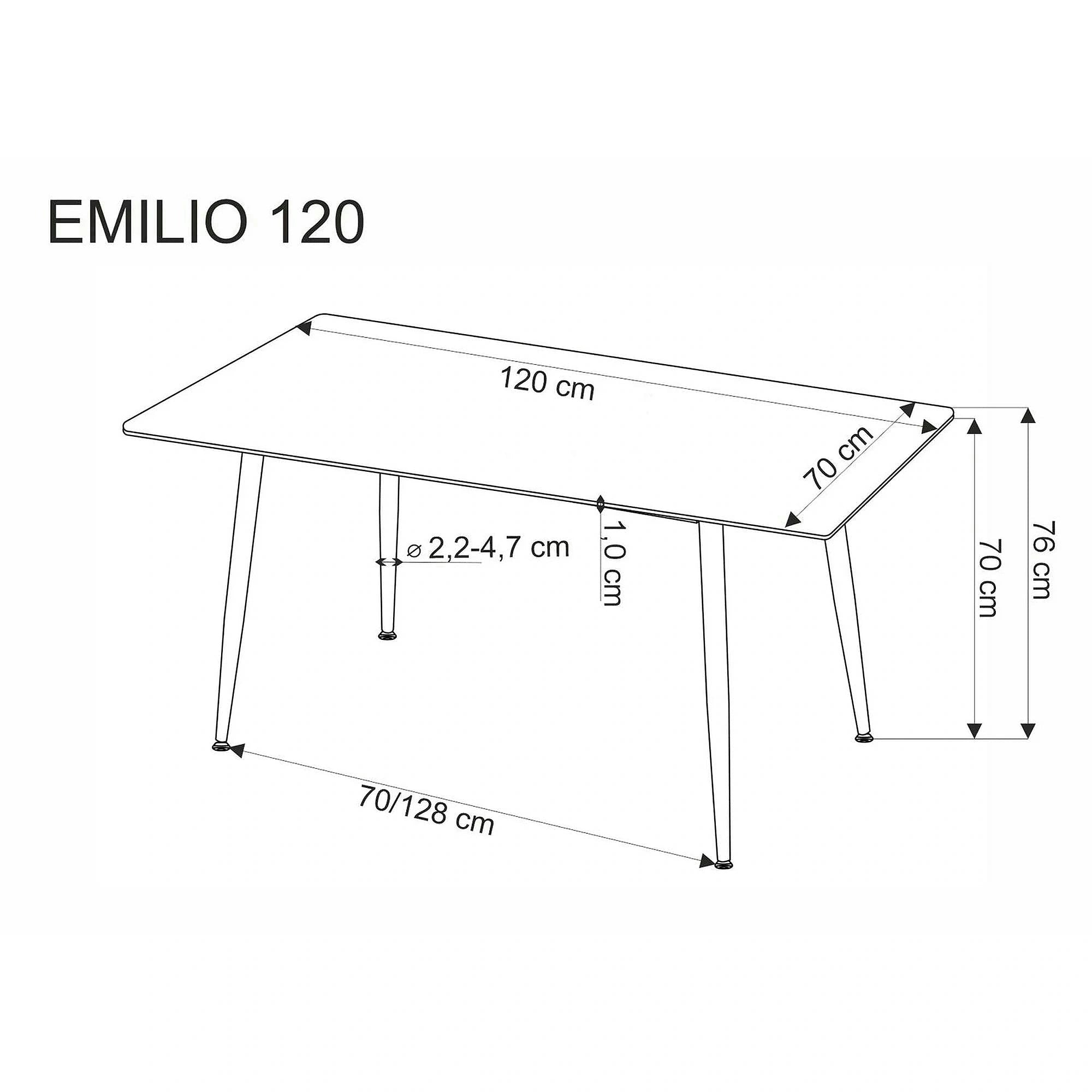 Masa EMILIO 120, alb/negru, ceramica/metal, 120x70x76 cm