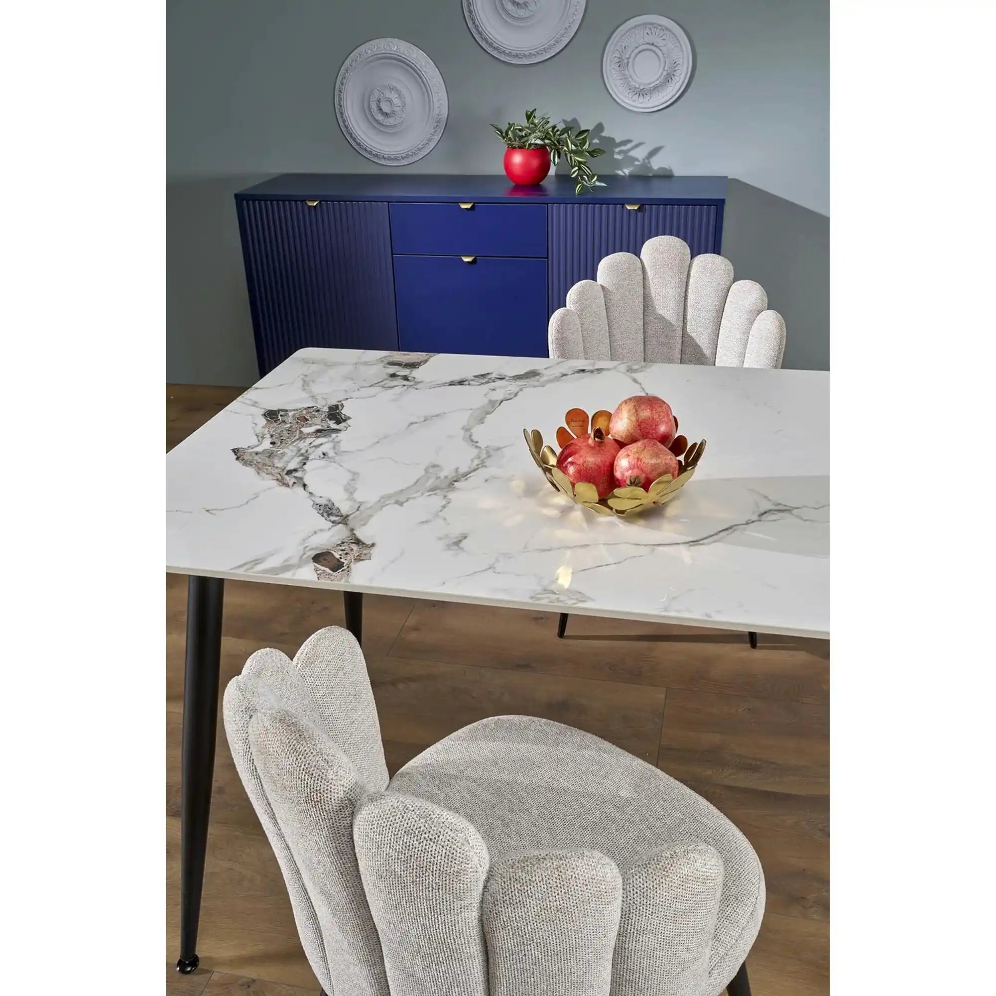 Masa EMILIO 120, alb/negru, ceramica/metal, 120x70x76 cm