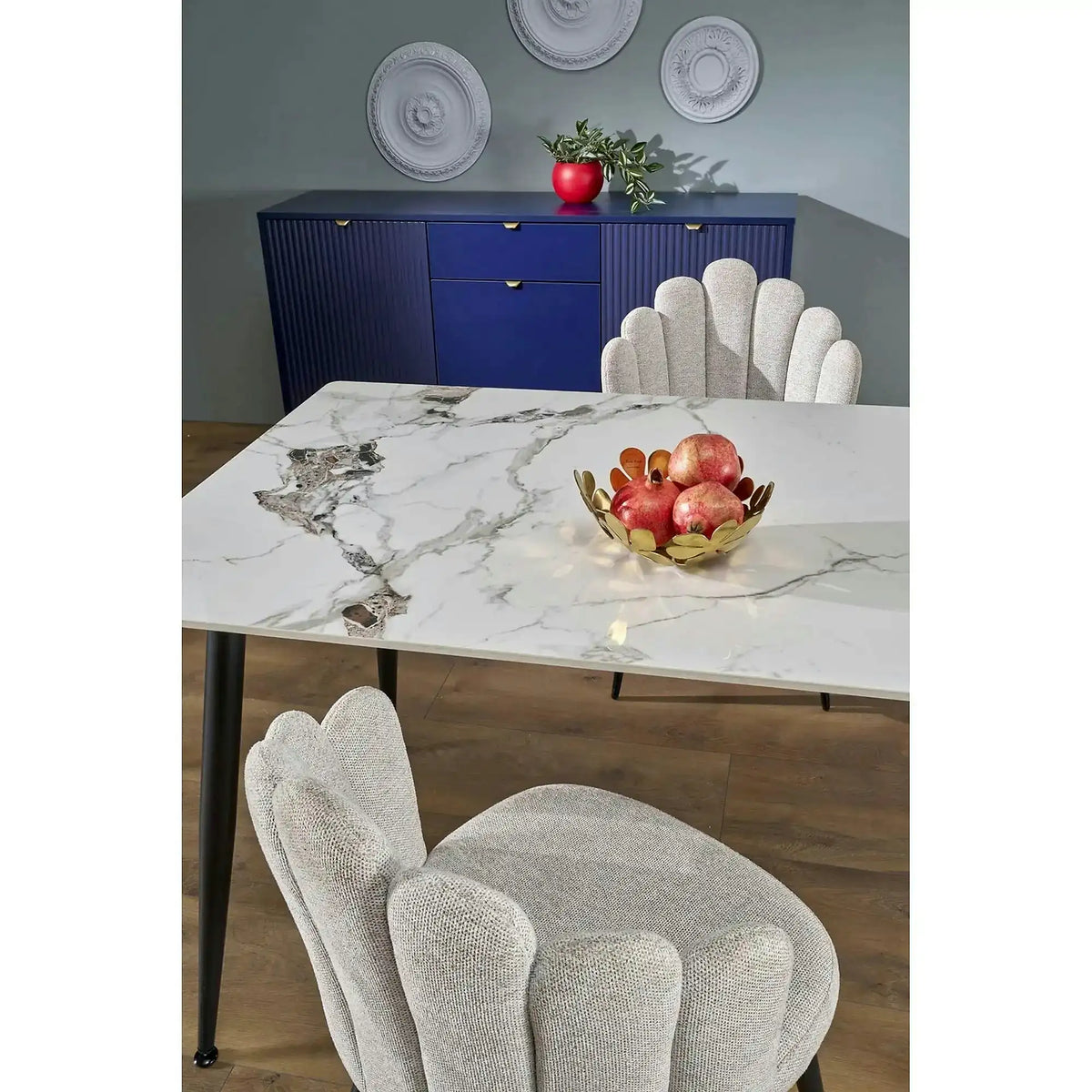 Masa EMILIO 120, alb/negru, ceramica/metal, 120x70x76 cm