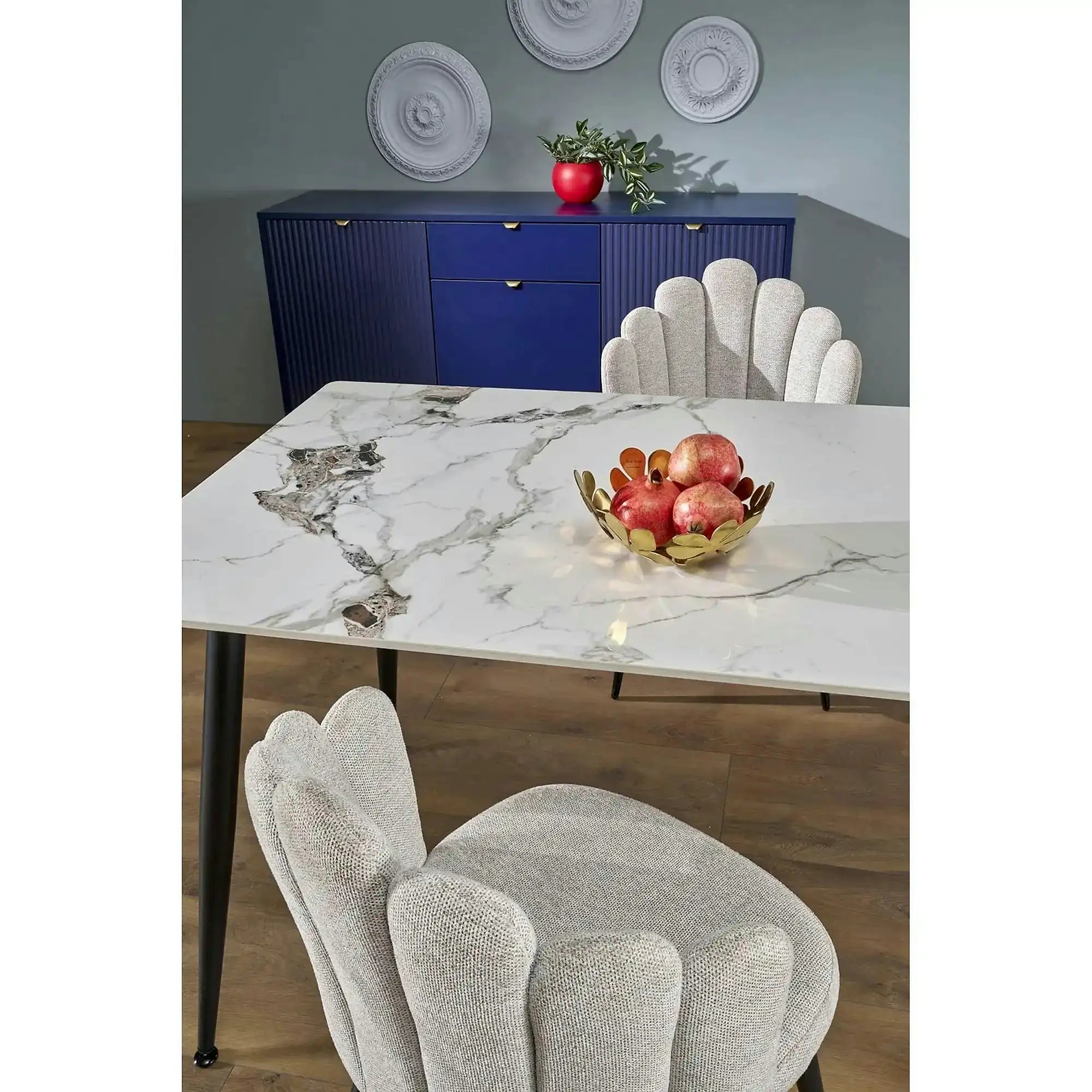 Masa EMILIO 120, alb/negru, ceramica/metal, 120x70x76 cm