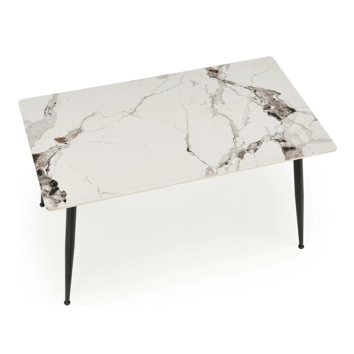 Masa EMILIO 140, alb/negru, ceramica/metal, 140x80x76 cm