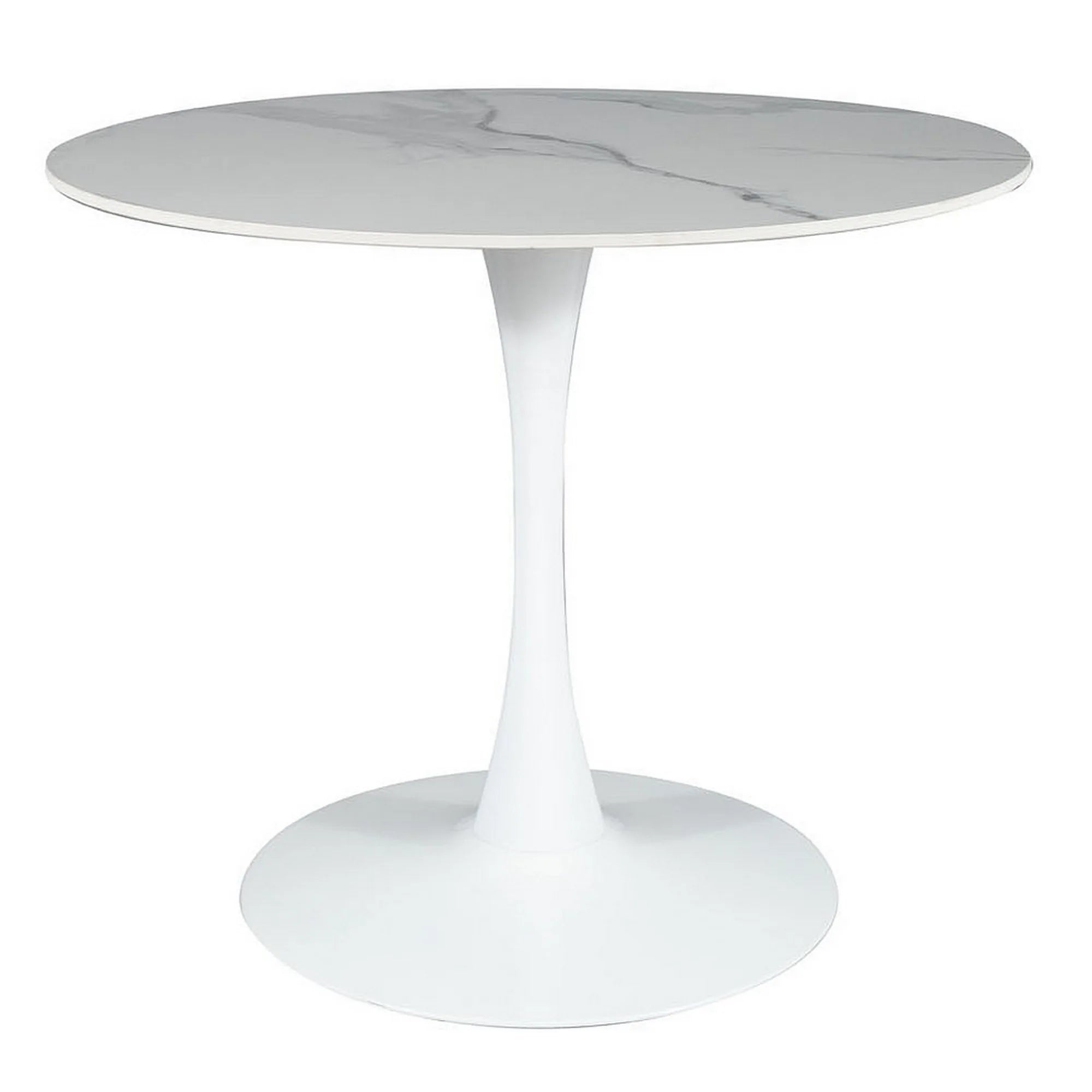 Masa ESPERO, alb cu efect de marmura/alb, ceramica/metal, 90x90x75 cm