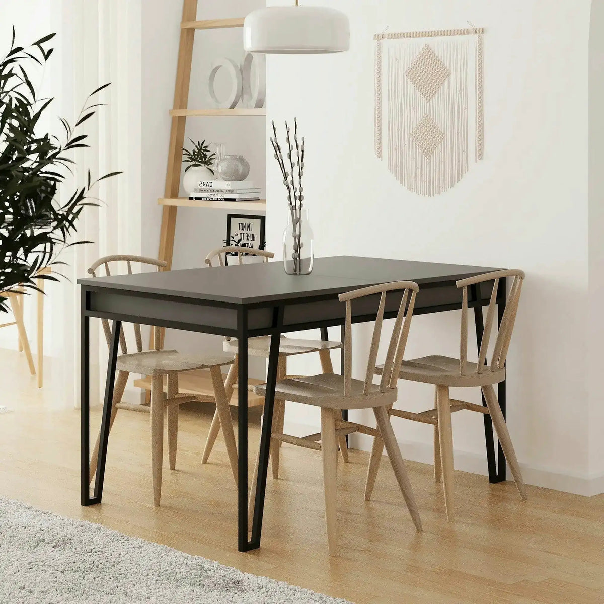 Masa extensibila 855DTE4603, gri inchis/negru, PAL melaminat/metal, 132/170x80x76 cm