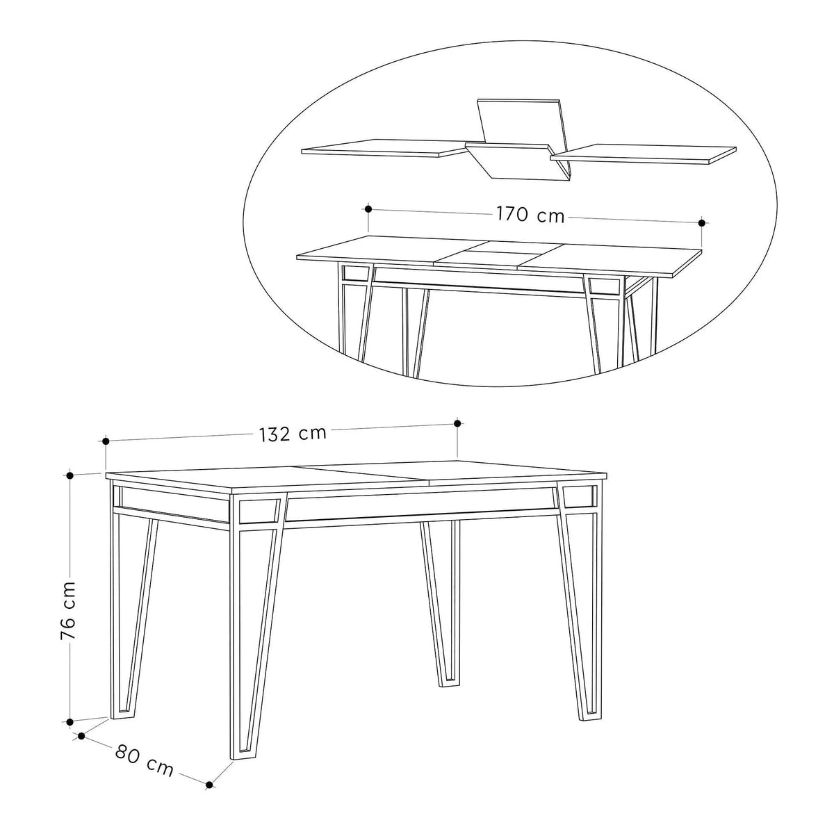 Masa extensibila 855DTE4603, gri inchis/negru, PAL melaminat/metal, 132/170x80x76 cm