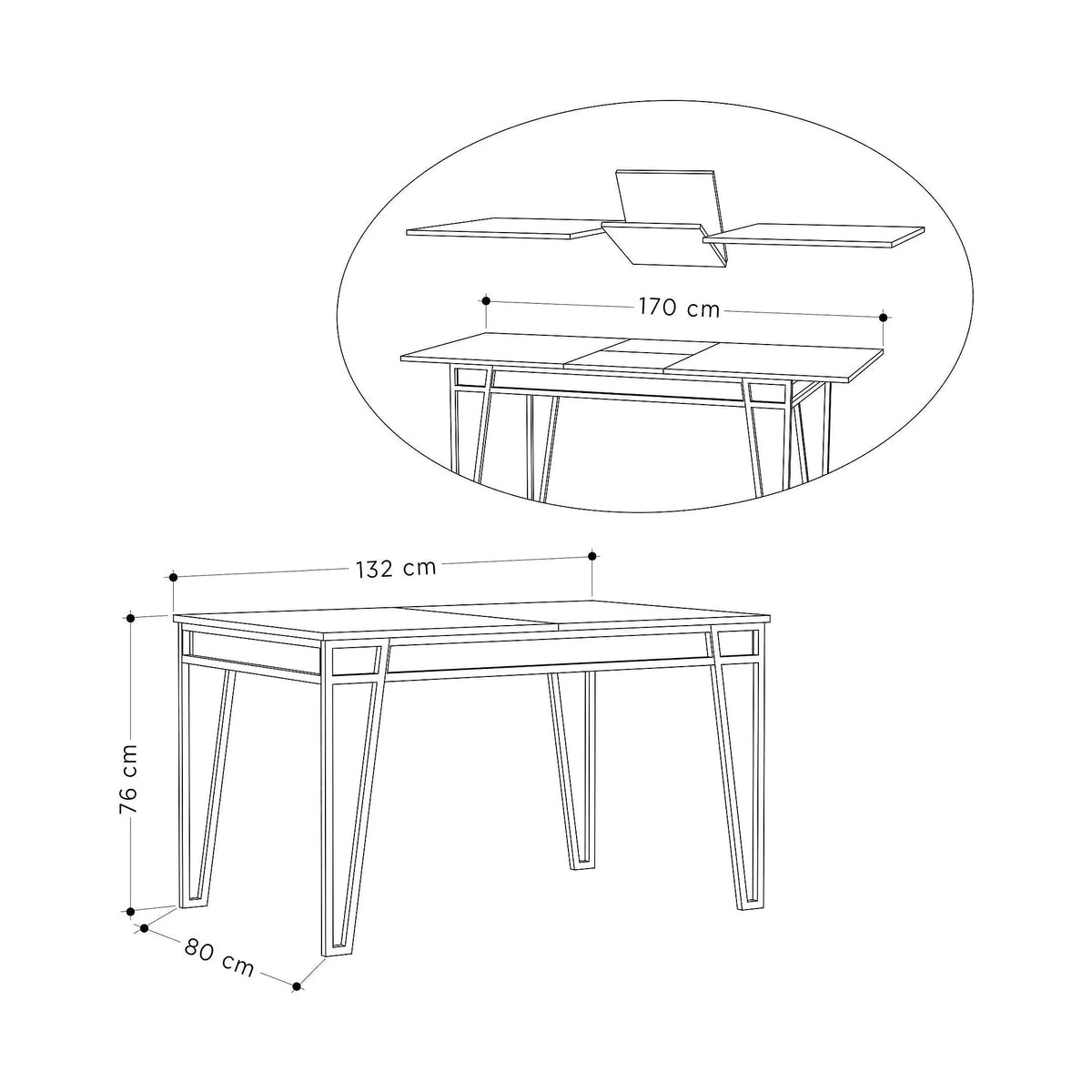 Masa extensibila 855DTE4603, gri inchis/negru, PAL melaminat/metal, 132/170x80x76 cm