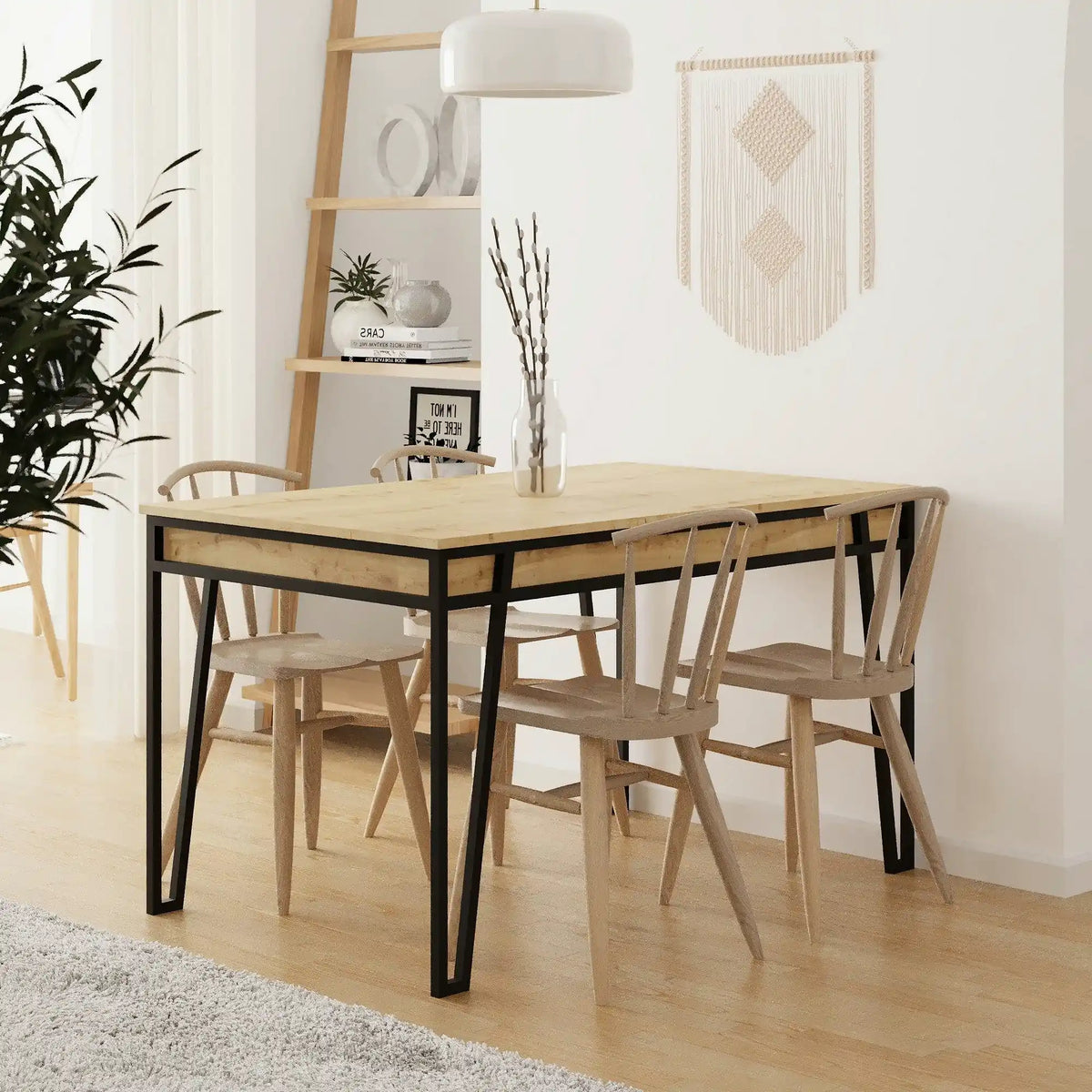 Masa extensibila 855DTE4604, stejar/negru, PAL melaminat/metal, 132/170x80x76 cm