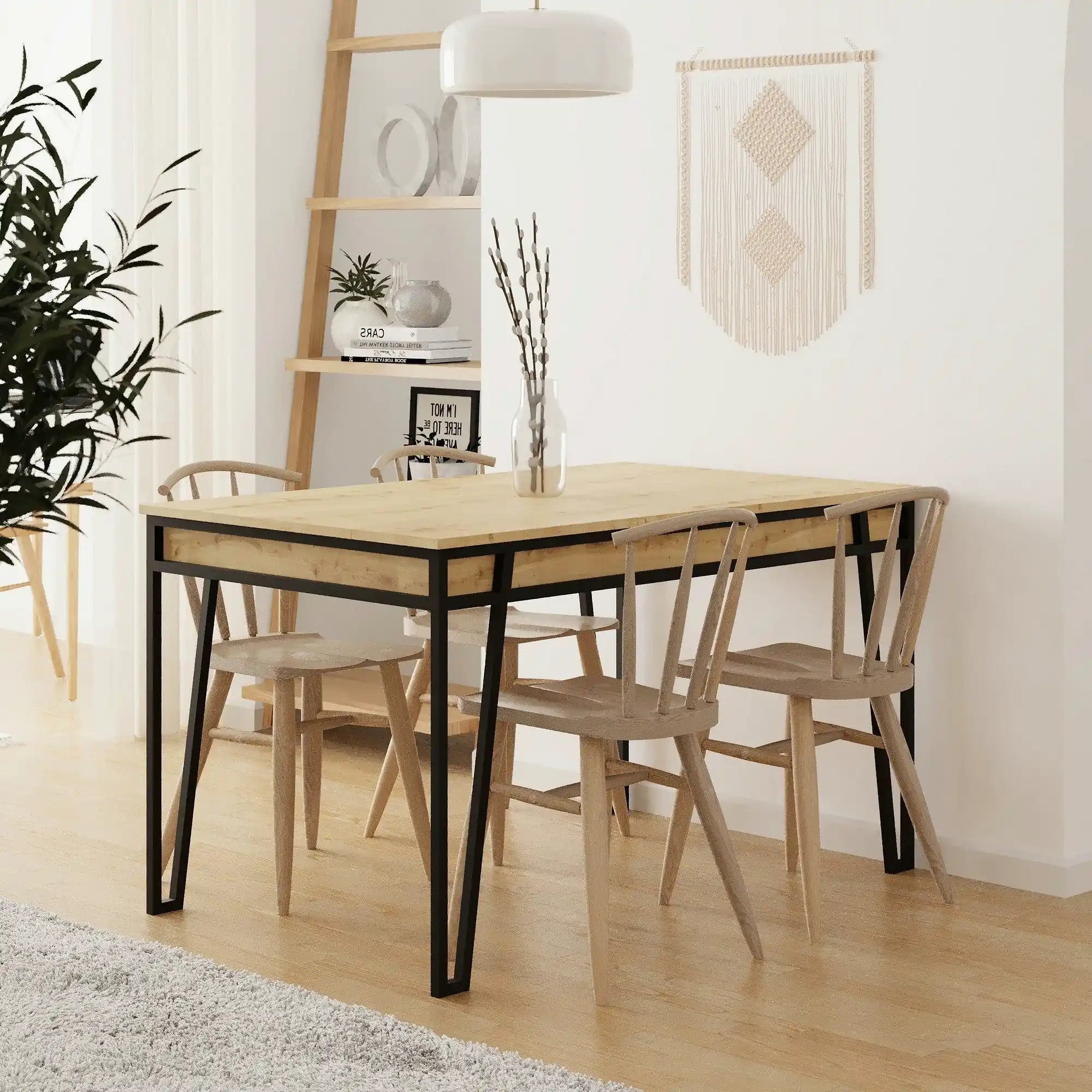 Masa extensibila 855DTE4604, stejar/negru, PAL melaminat/metal, 132/170x80x76 cm