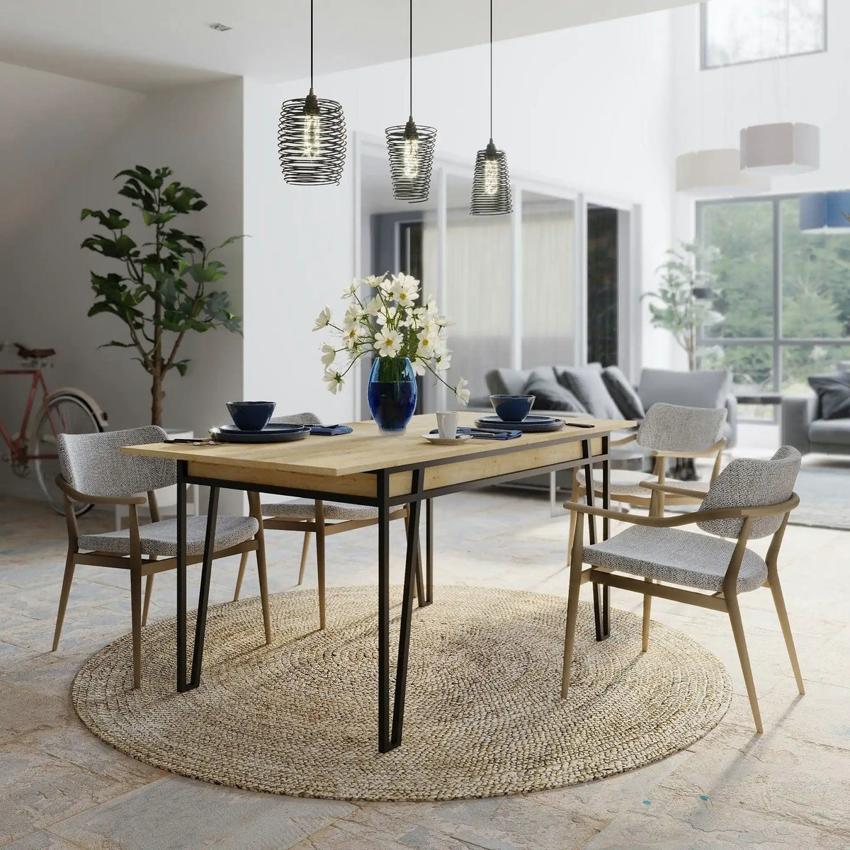 Masa extensibila 855DTE4604, stejar/negru, PAL melaminat/metal, 132/170x80x76 cm