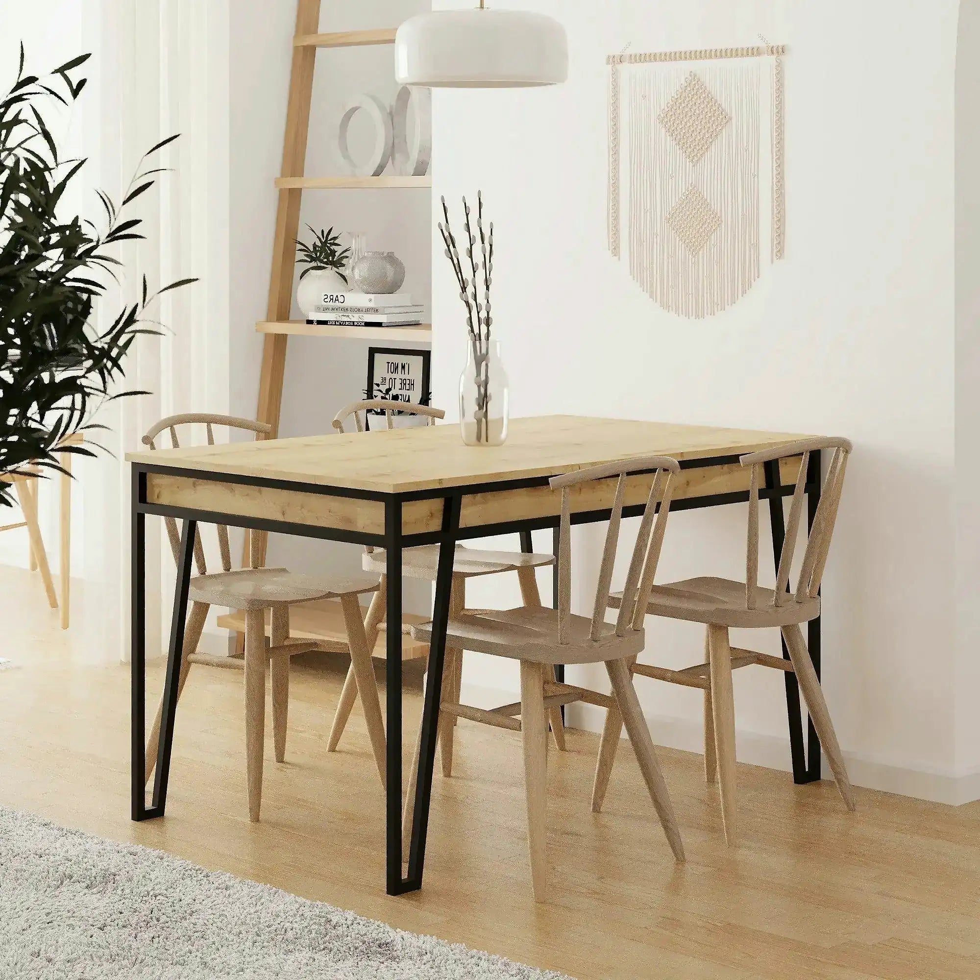 Masa extensibila 855DTE4604, stejar/negru, PAL melaminat/metal, 132/170x80x76 cm