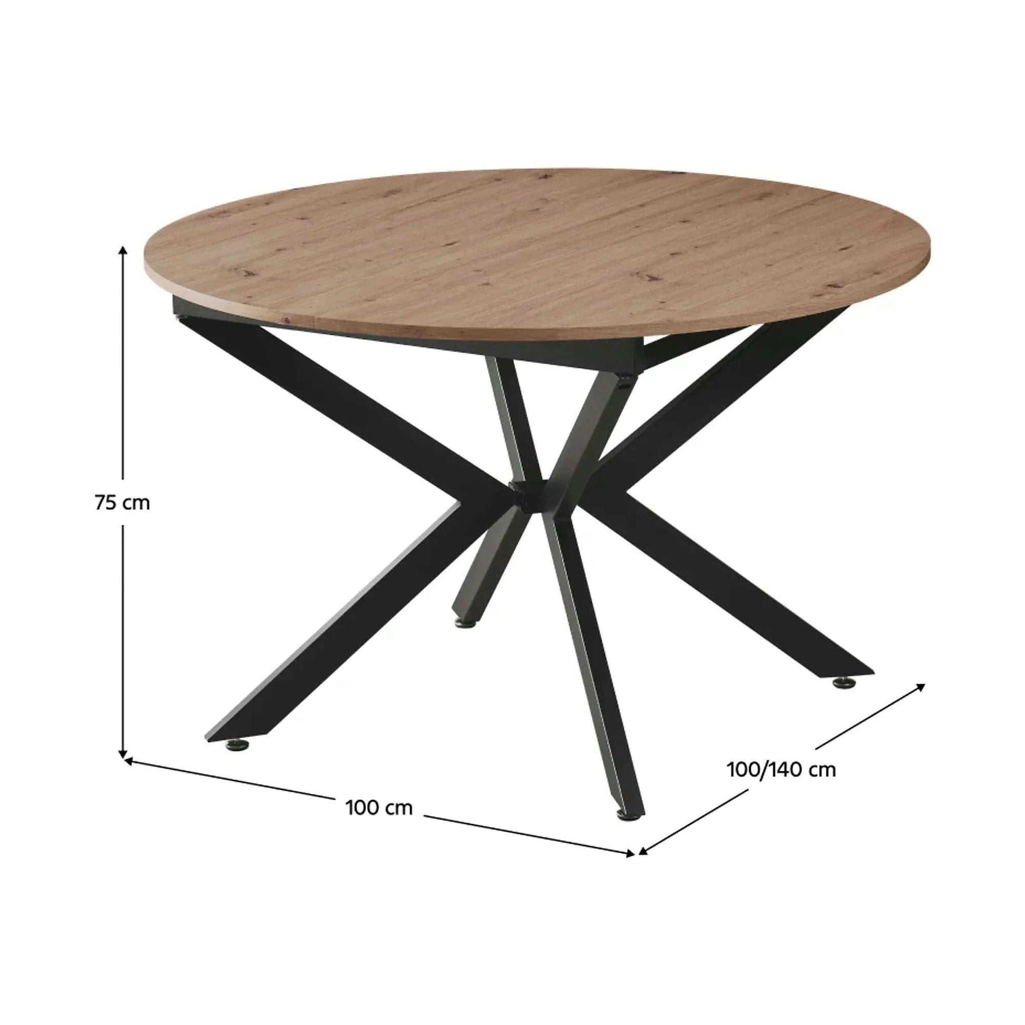 Masa extensibila ABERO TIP 1, stejar sonoma/negru, 100/140x100x75 cm