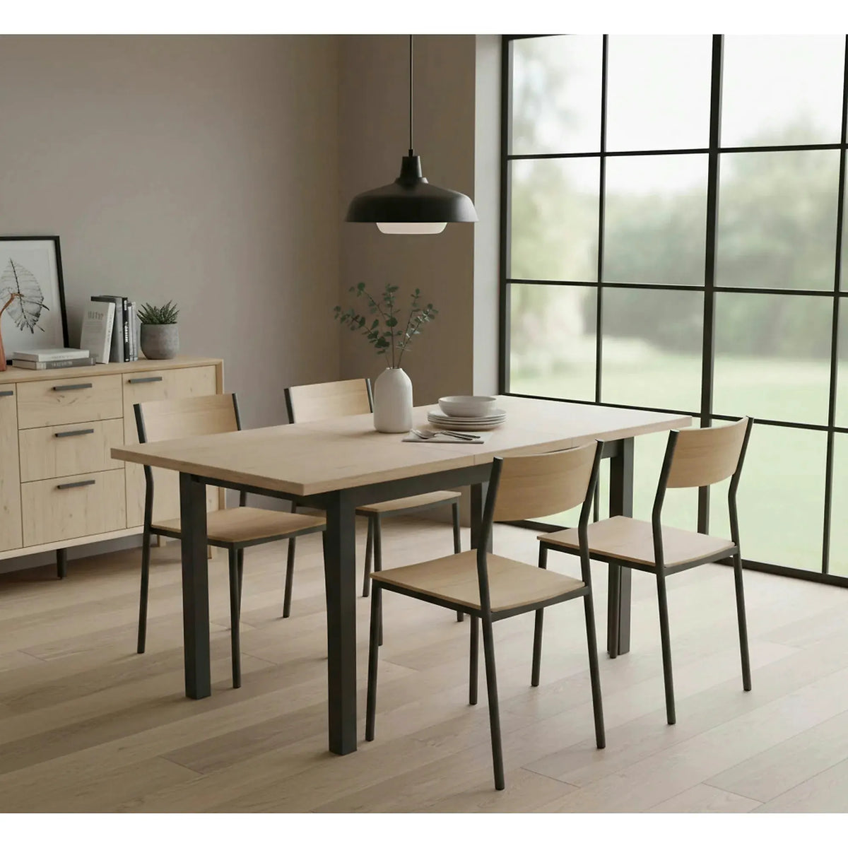 Masa extensibila ADAM, stejar artisan/negru, PAL laminat, 100/140x60x75 cm