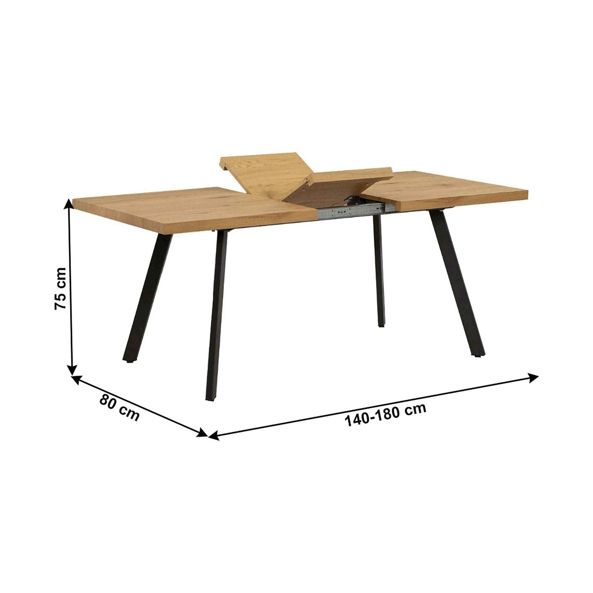 Masa extensibila AKAIKO, stejar/negru, 140/180x80x75 cm