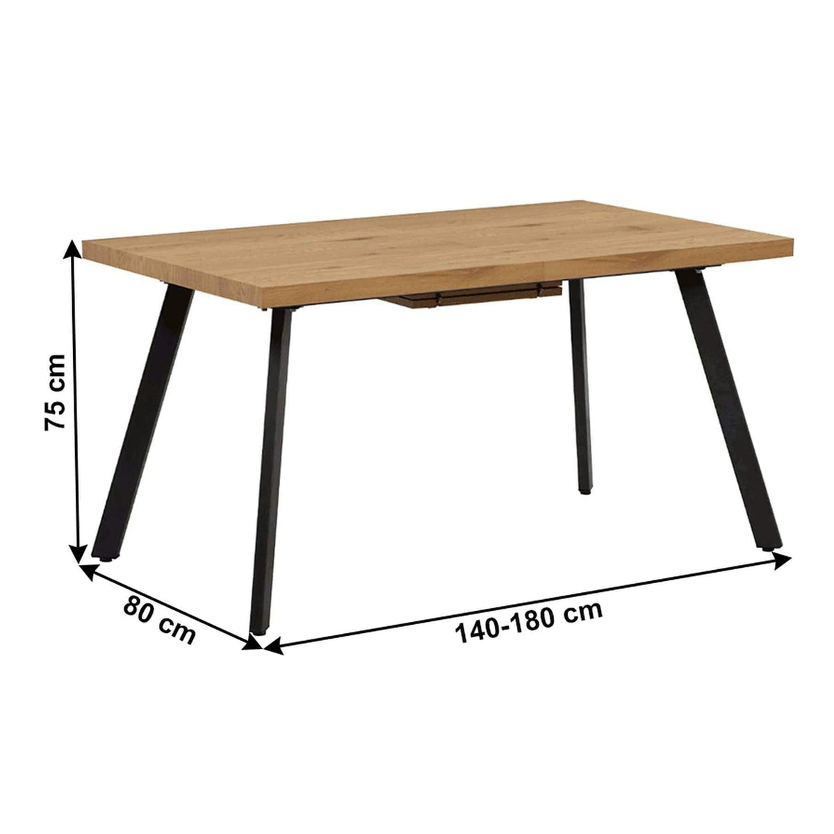 Masa extensibila AKAIKO, stejar/negru, 140/180x80x75 cm