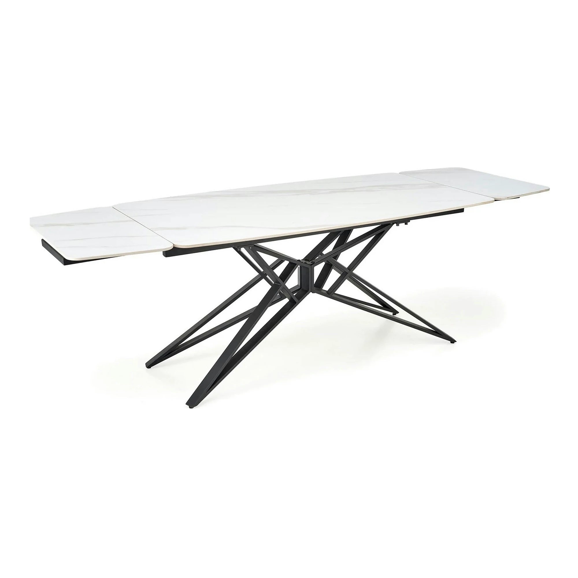 Masa extensibila ALFREDO, alb cu efect de marmura/negru, piatra sinterizata/otel, 160-240x91x76 cm