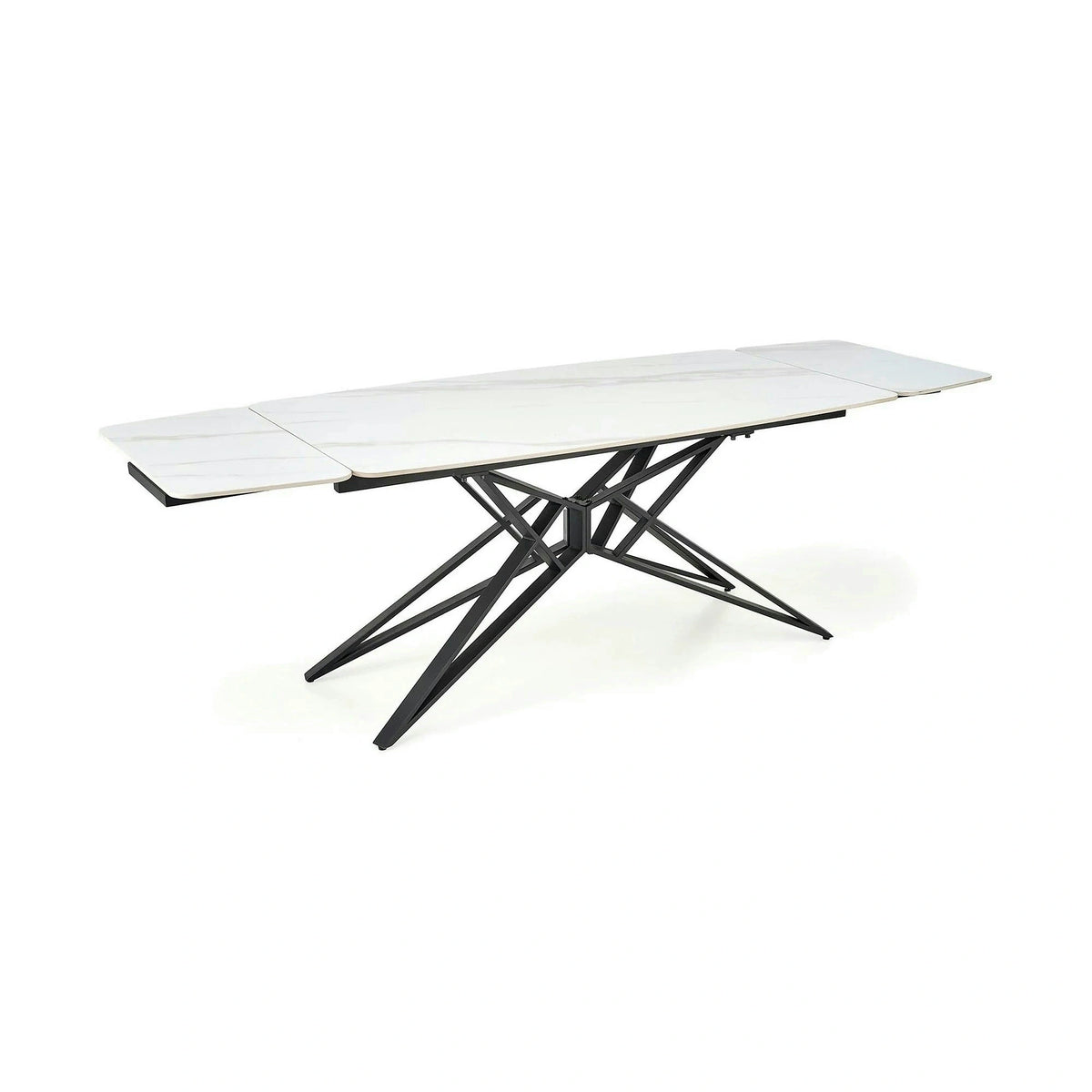 Masa extensibila ALFREDO, alb cu efect de marmura/negru, piatra sinterizata/otel, 160-240x91x76 cm