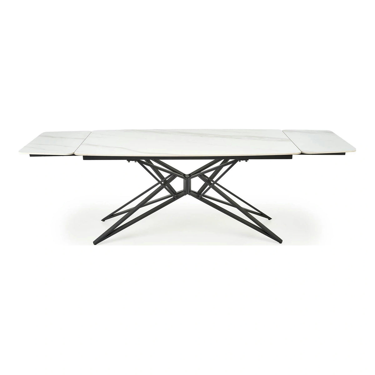 Masa extensibila ALFREDO, alb cu efect de marmura/negru, piatra sinterizata/otel, 160-240x91x76 cm