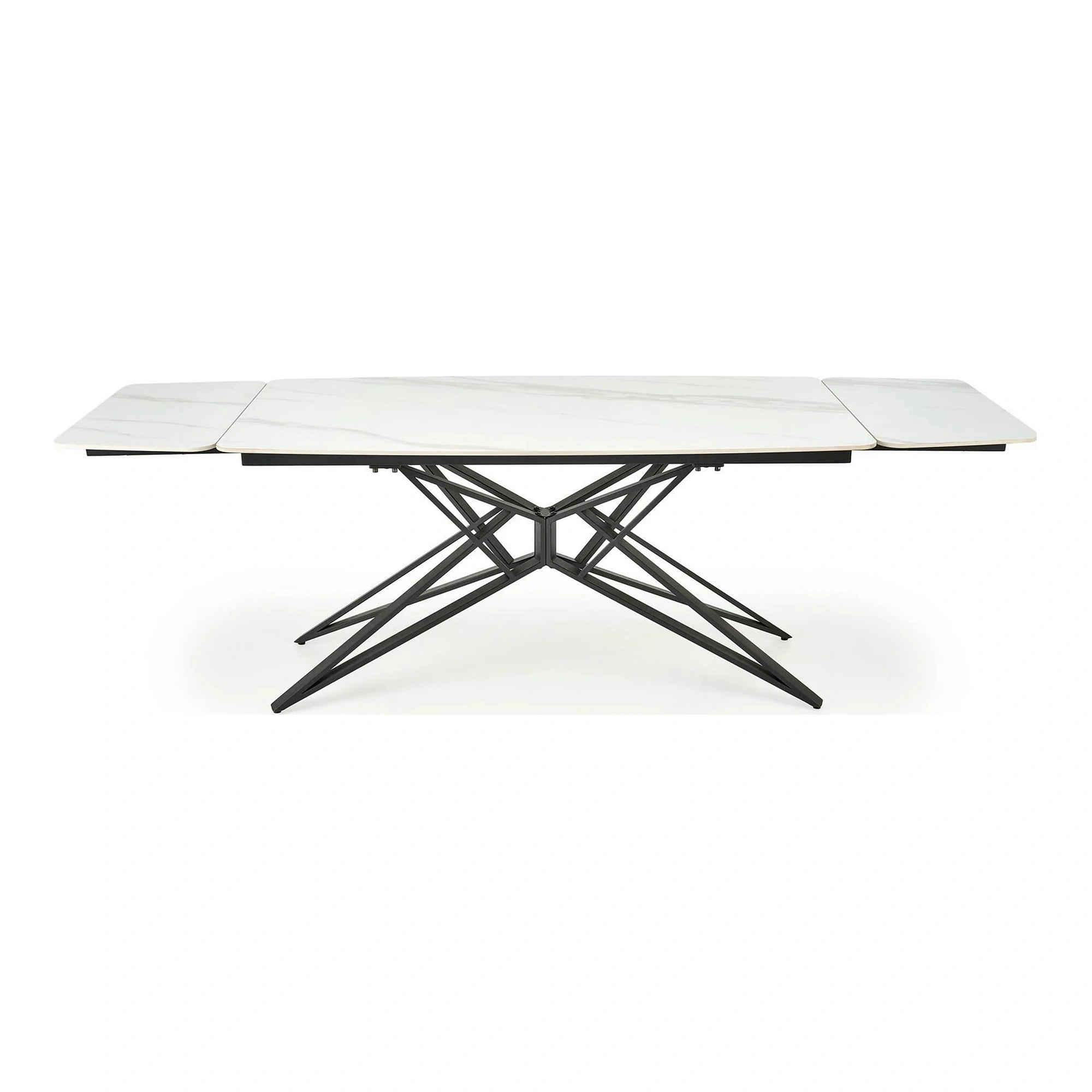 Masa extensibila ALFREDO, alb cu efect de marmura/negru, piatra sinterizata/otel, 160-240x91x76 cm