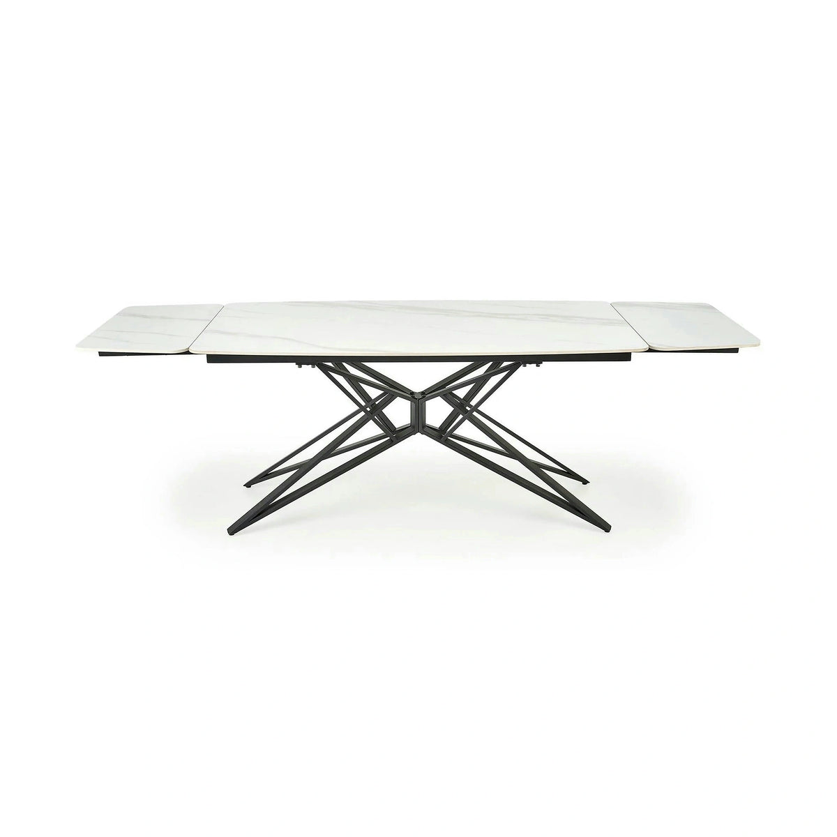 Masa extensibila ALFREDO, alb cu efect de marmura/negru, piatra sinterizata/otel, 160-240x91x76 cm