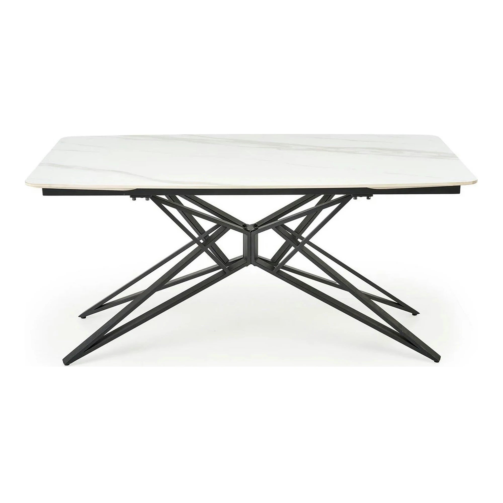 Masa extensibila ALFREDO, alb cu efect de marmura/negru, piatra sinterizata/otel, 160-240x91x76 cm