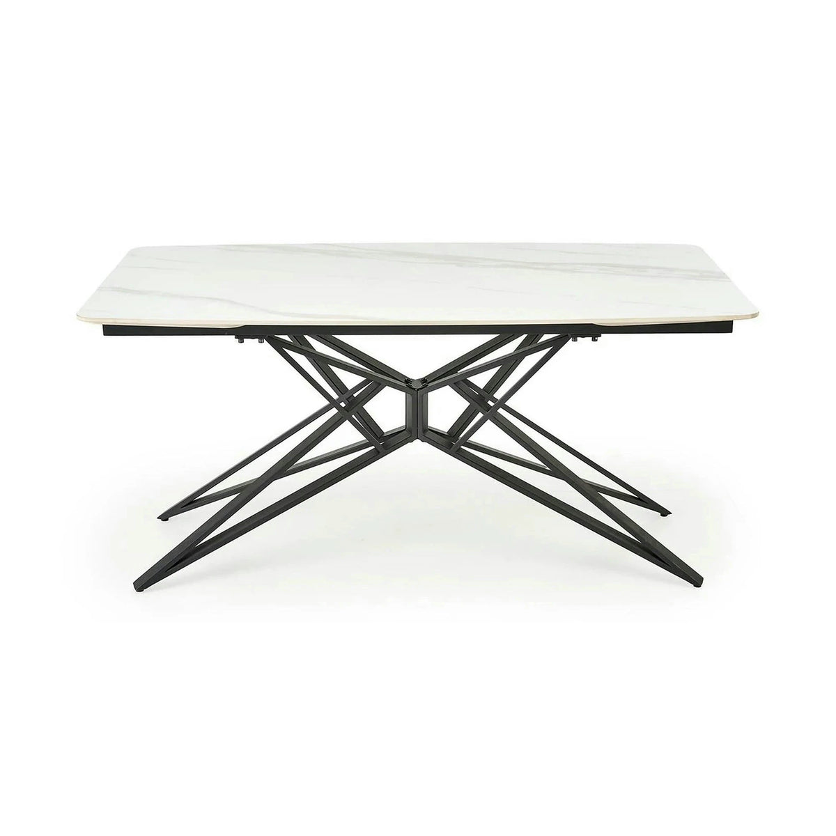 Masa extensibila ALFREDO, alb cu efect de marmura/negru, piatra sinterizata/otel, 160-240x91x76 cm