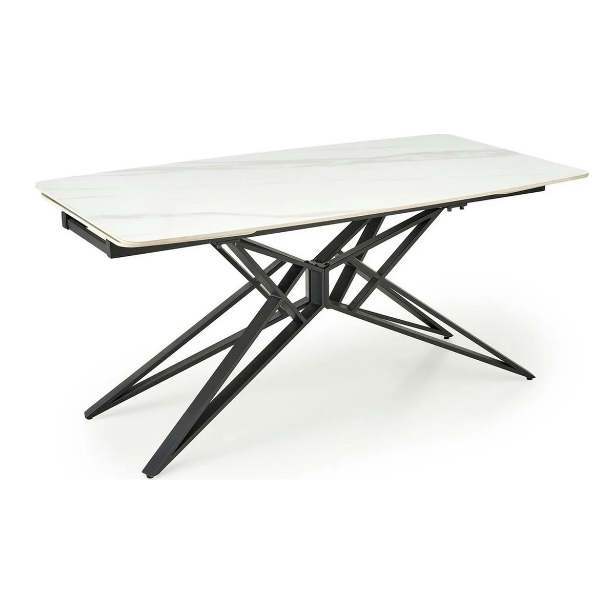 Masa extensibila ALFREDO, alb cu efect de marmura/negru, piatra sinterizata/otel, 160-240x91x76 cm