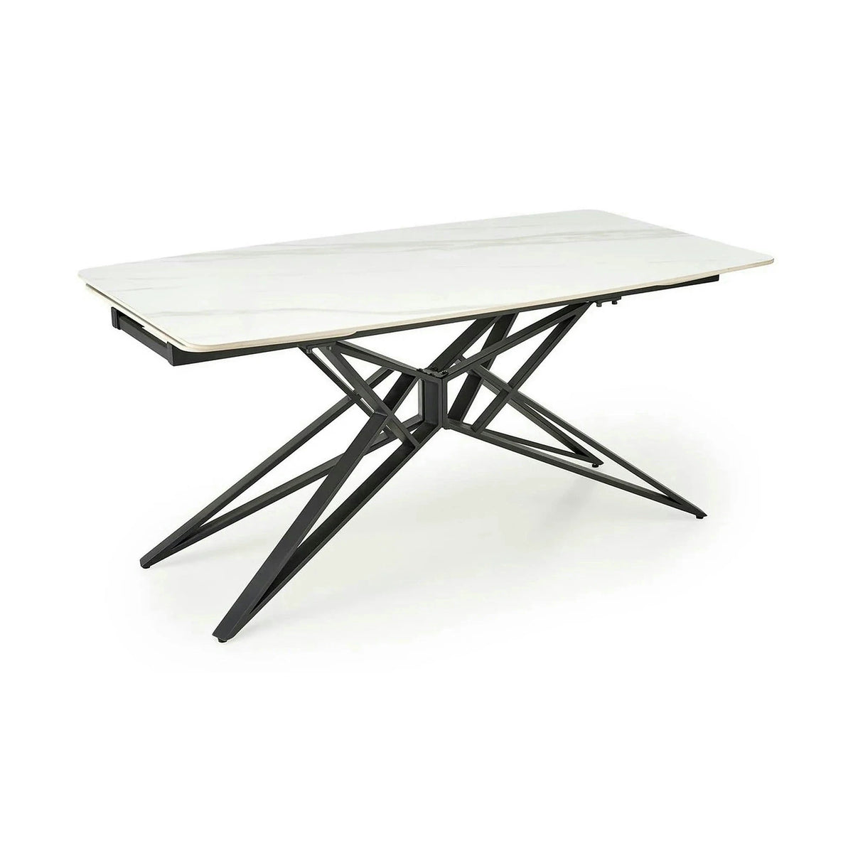 Masa extensibila ALFREDO, alb cu efect de marmura/negru, piatra sinterizata/otel, 160-240x91x76 cm
