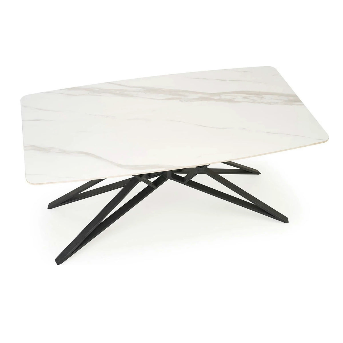 Masa extensibila ALFREDO, alb cu efect de marmura/negru, piatra sinterizata/otel, 160-240x91x76 cm