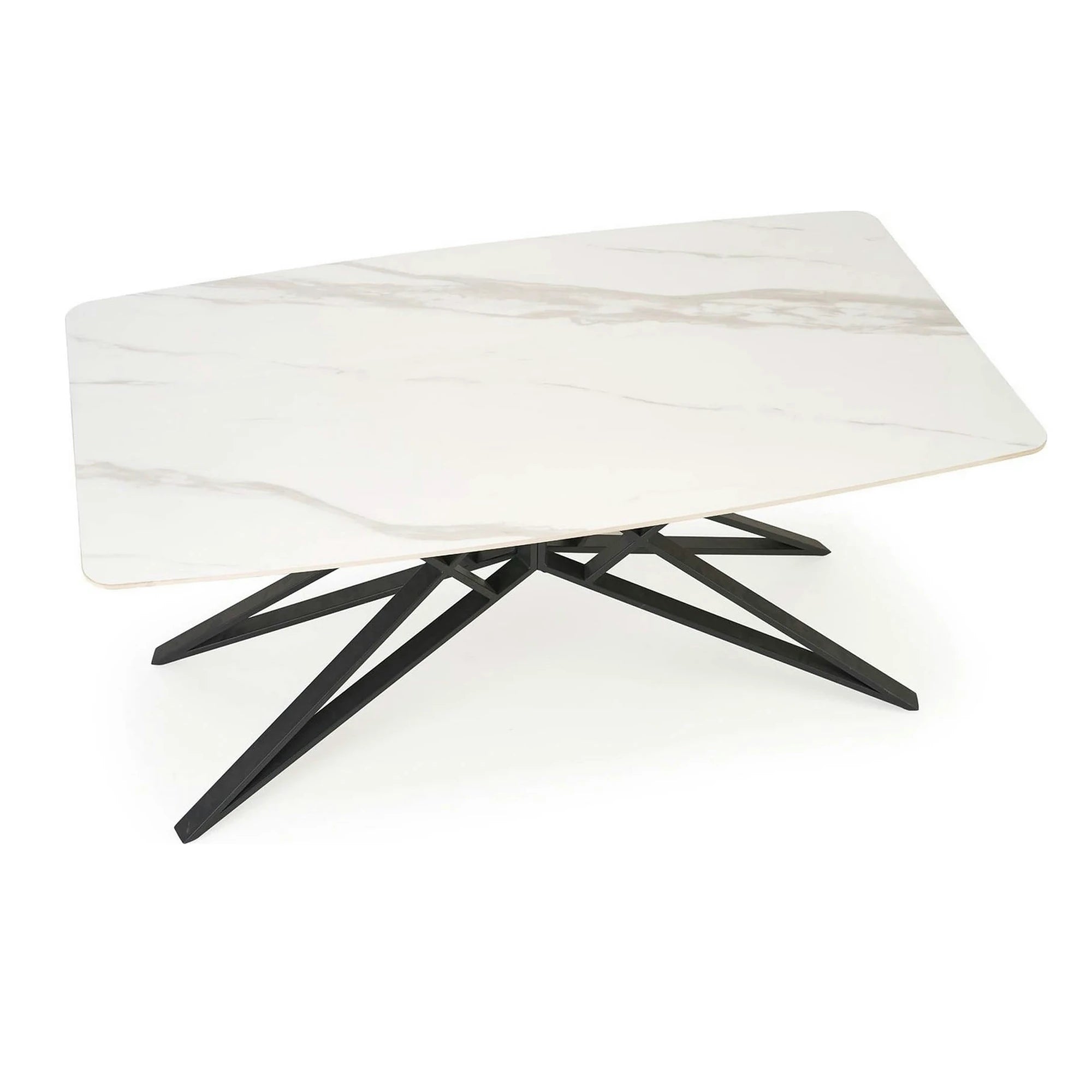 Masa extensibila ALFREDO, alb cu efect de marmura/negru, piatra sinterizata/otel, 160-240x91x76 cm