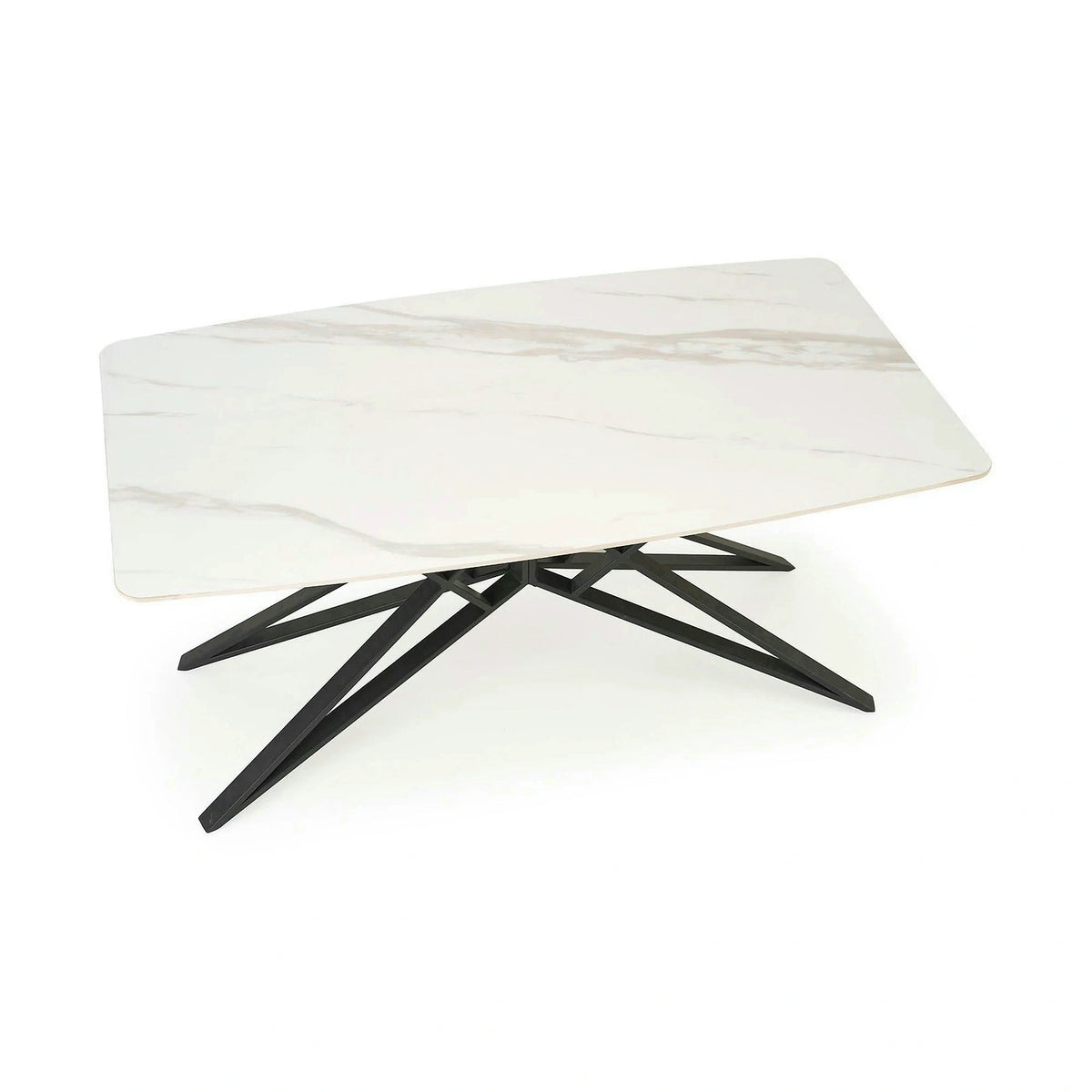 Masa extensibila ALFREDO, alb cu efect de marmura/negru, piatra sinterizata/otel, 160-240x91x76 cm