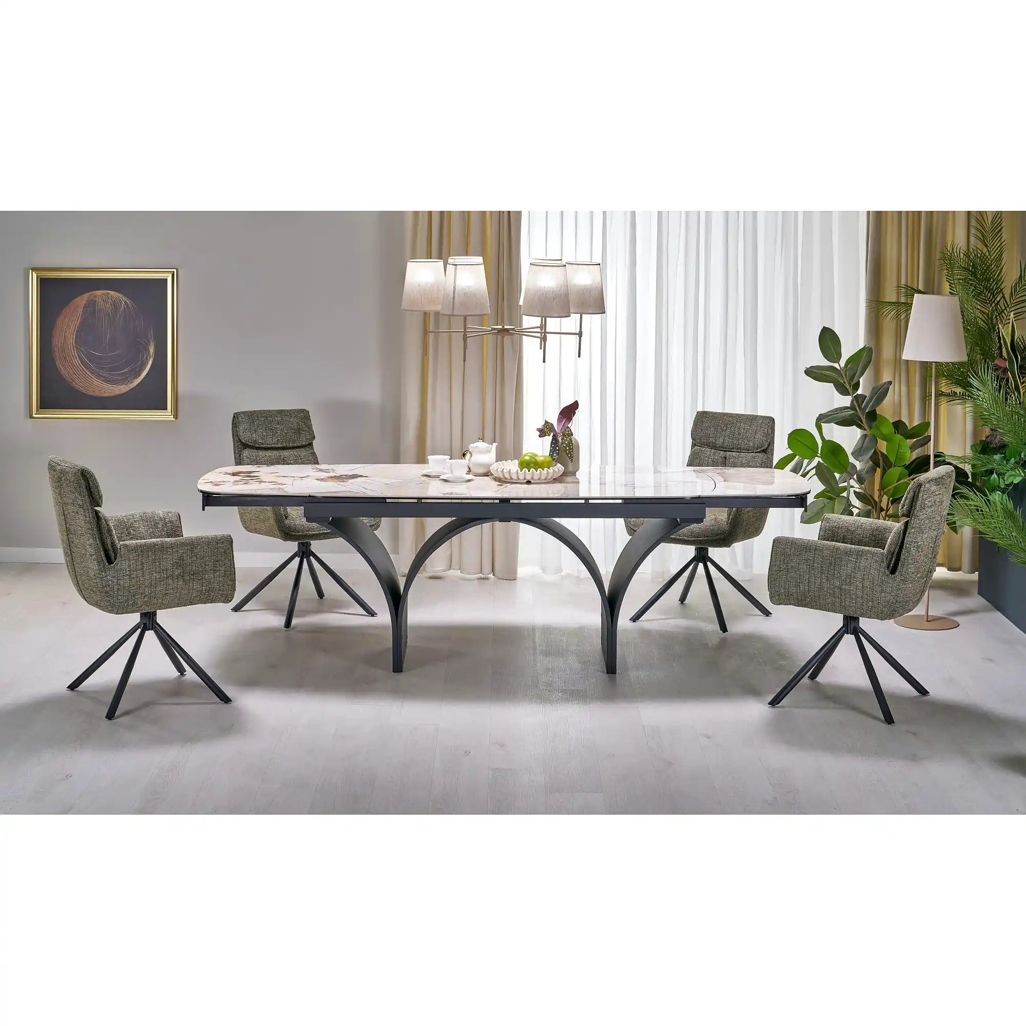 Masa extensibila ALTER, bej/negru, ceramica/sticla/metal, 180/260x90x74 cm