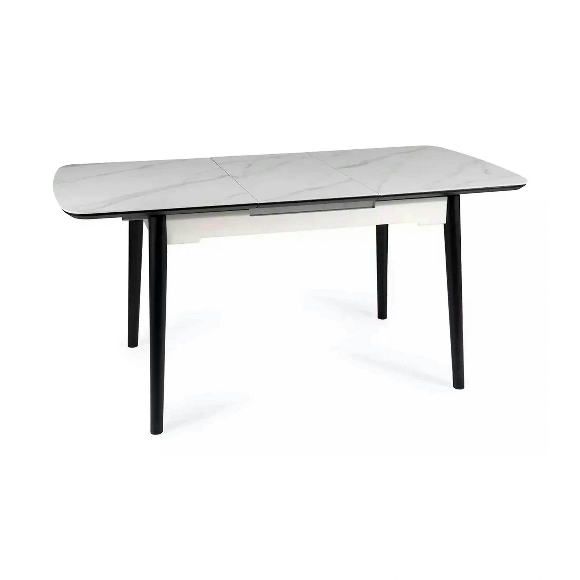 Masa extensibila APOLLO, alb cu efect de marmura/negru, 120/160x80x76 cm